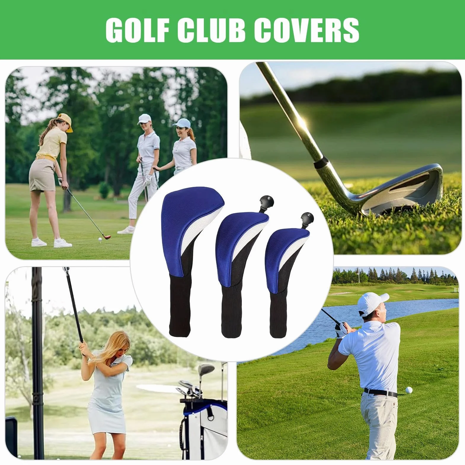 Juego de fundas protectoras para palos de golf, 3 piezas, diseño de cuello largo, para competición, viajes y entrenamiento al aire libre