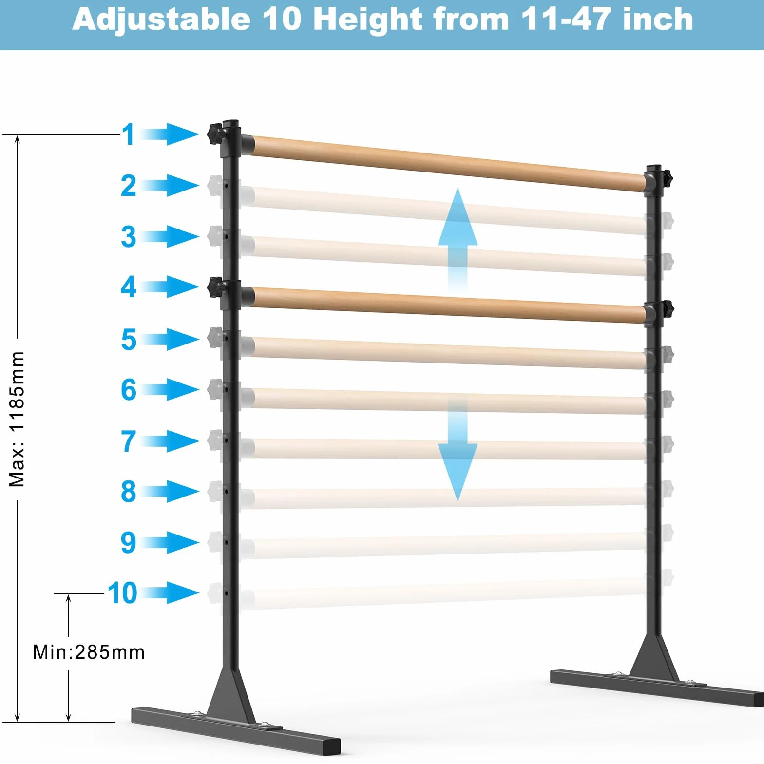 BeneLabel Barra de Ballet Independiente Ajustable en Altura 10 Pulgadas 120x71cm Antideslizante