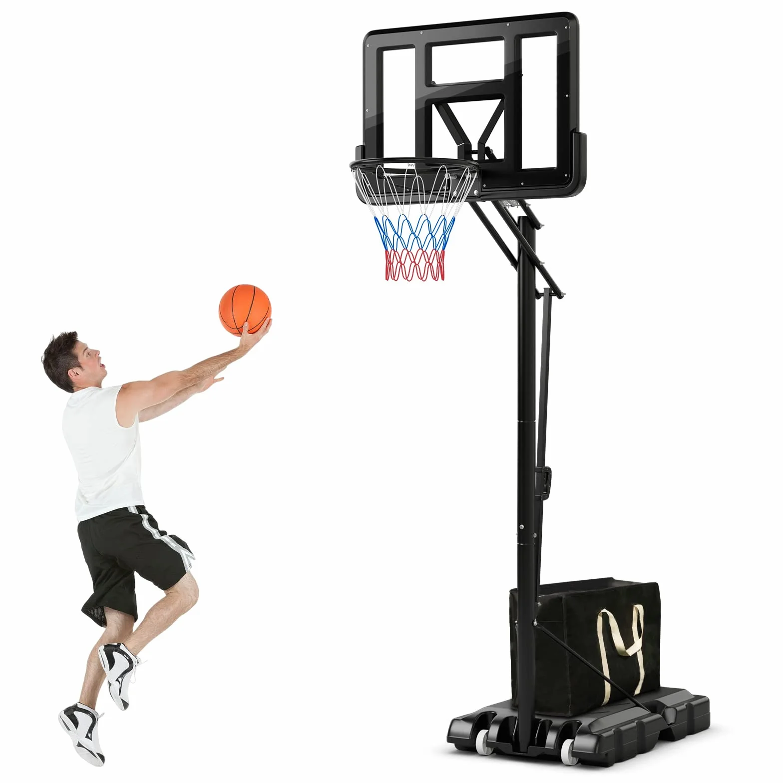 Canasta de Baloncesto Ajustable 143-305 cm con Ruedas y Base Rellenable