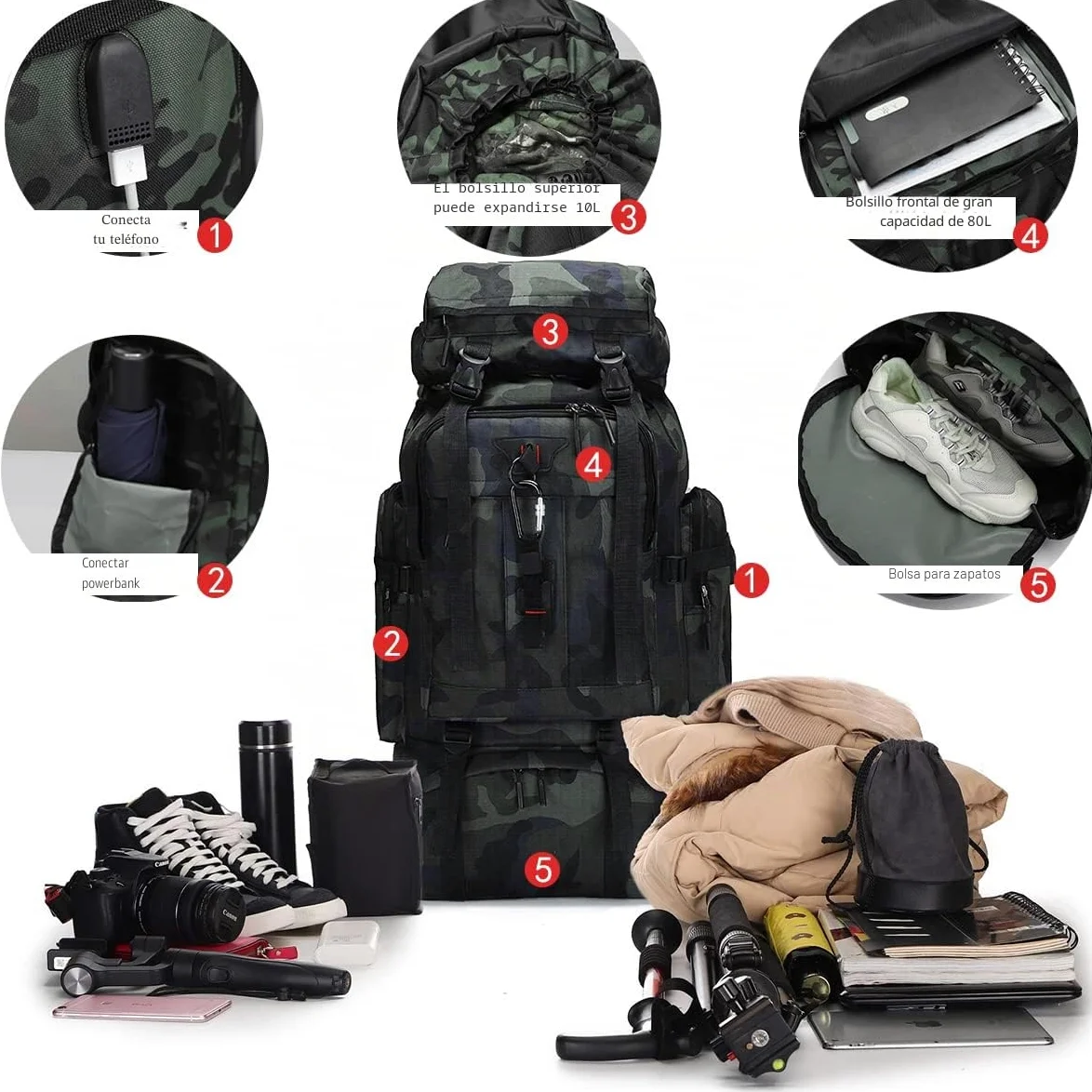 A-QMZL Mochila de senderismo 80L, mochilas de senderismo, mochila de viaje, mochila para alpinismo impermeable, Daypack de escalada camping y turismo para hombre y mujer