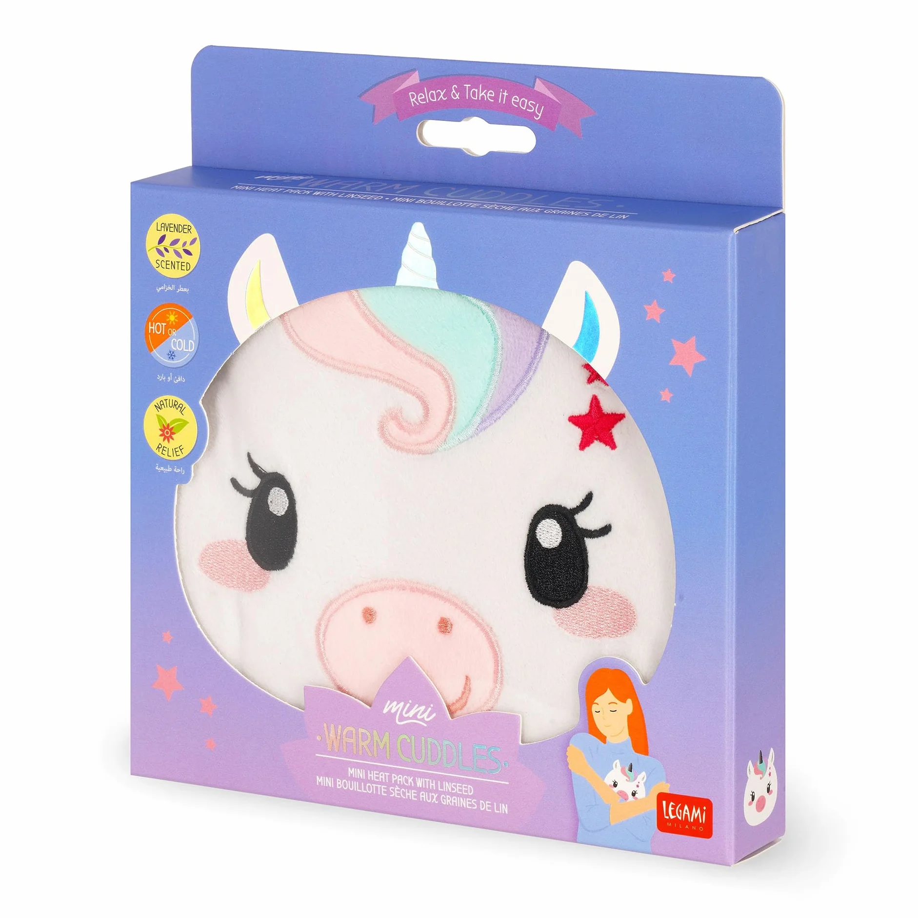 Legami Mini Cojín Térmico Semillas de Lino Lavanda Unicornio 18x19x2.5 cm