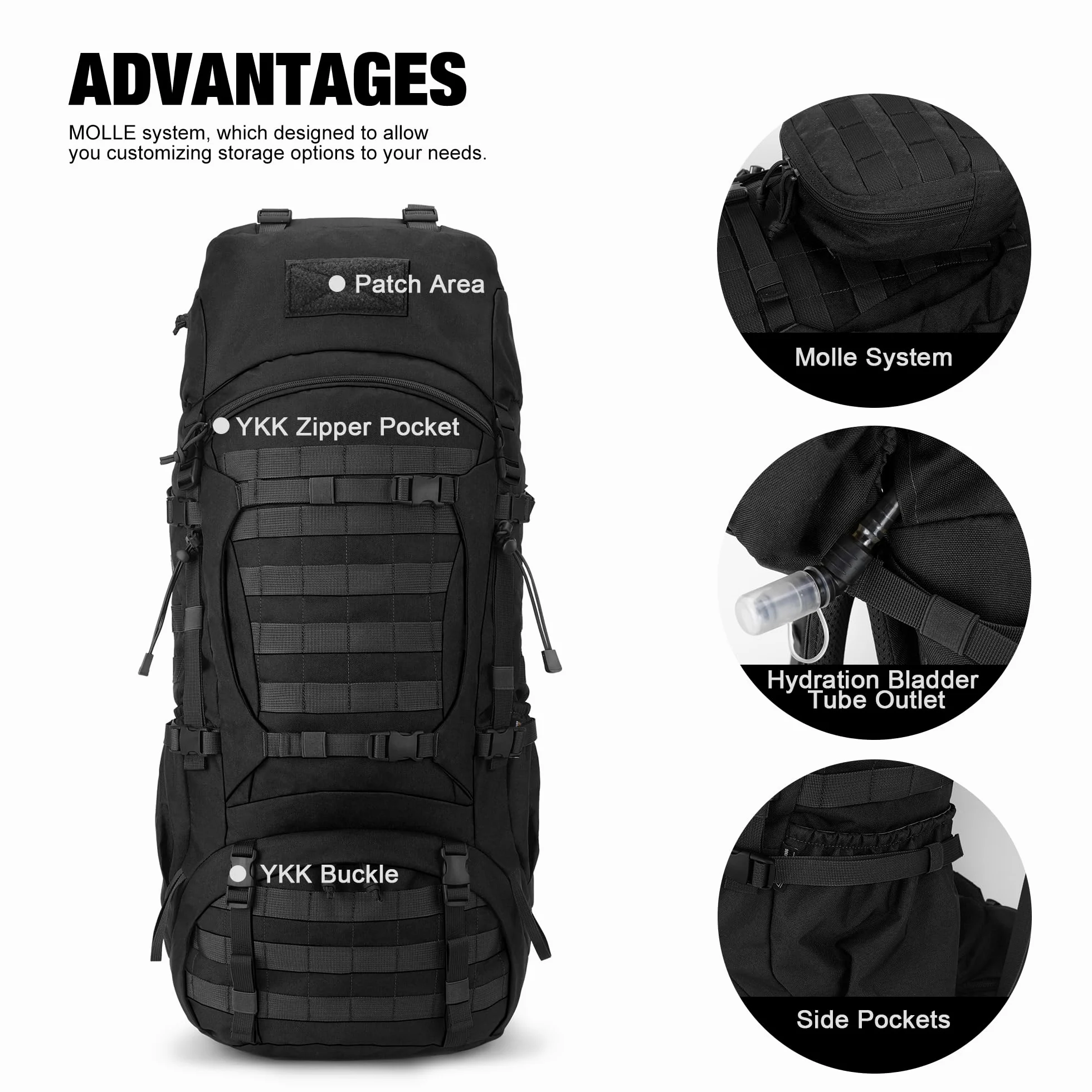 Mardingtop Mochila táctica militar de 70 l, con protección contra la lluvia, para deportes al aire libre