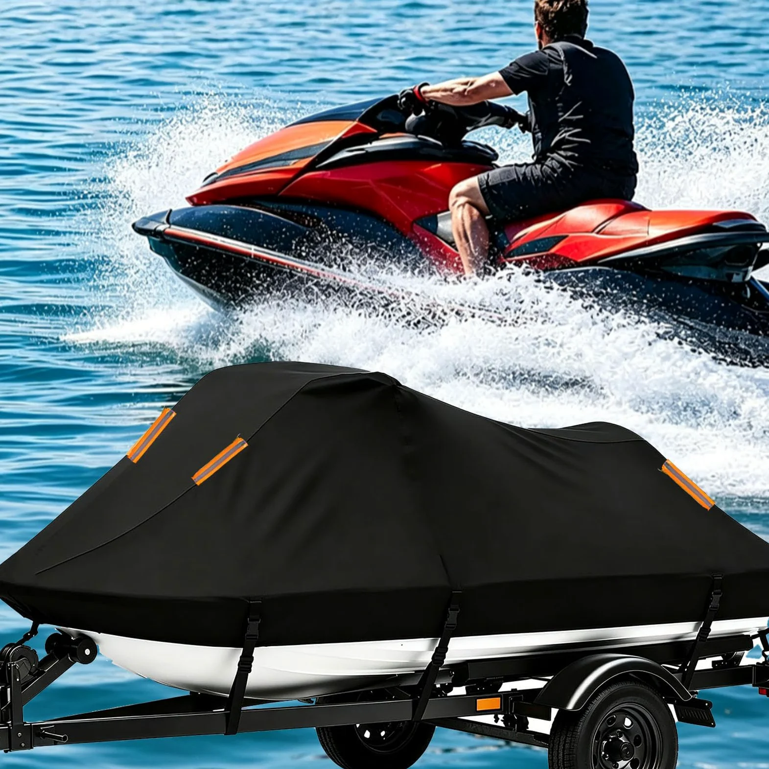 Funda para Jet Ski para Sea-Doo Wake 170 35TH 2026 | Tela Oxford 300D Resistente Rayos UV Viento Nieve Polvo, Antideslizantes,Moto de Agua 2-15 Plazas Protector Remolcable