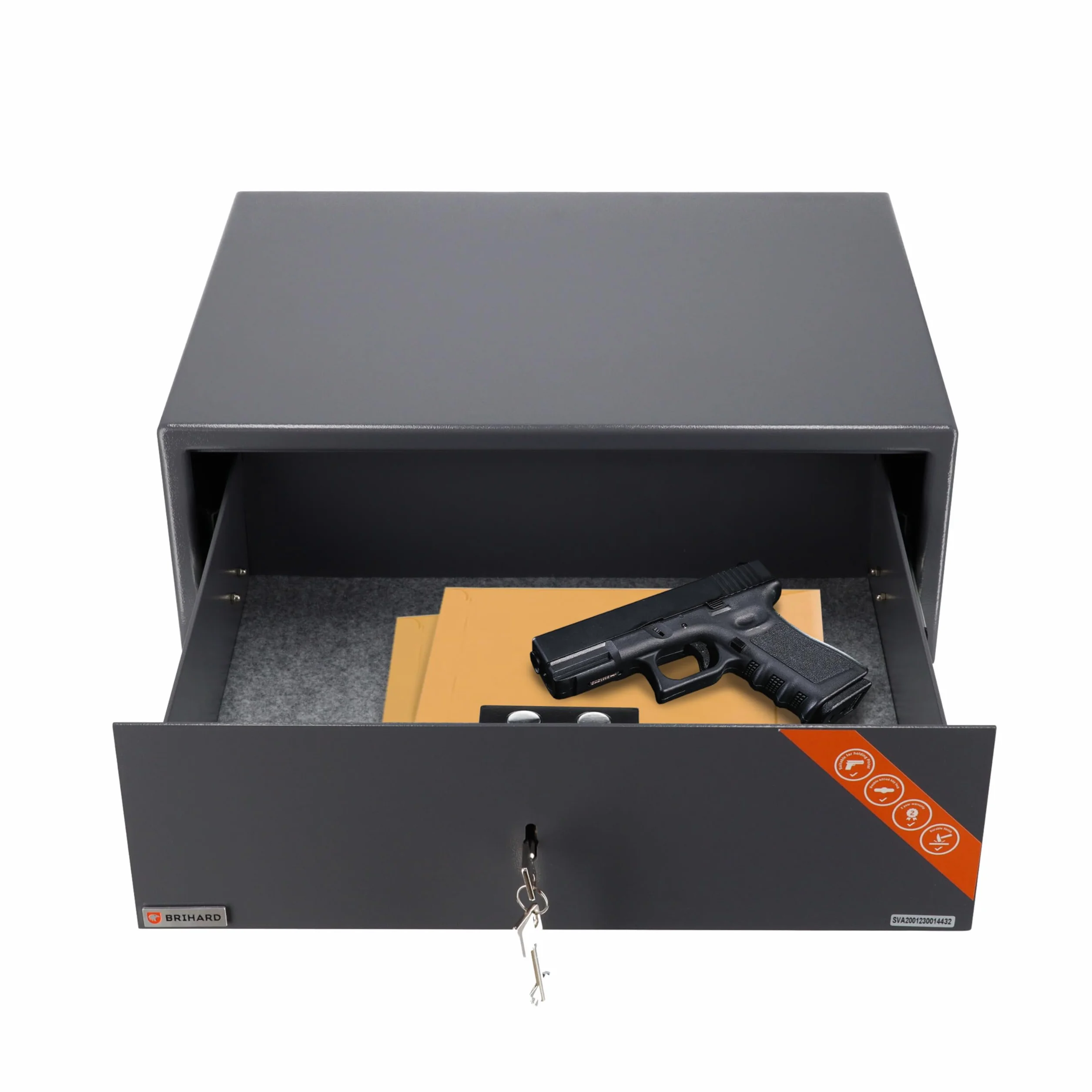 Caja Fuerte Brihard Gun Drawer con Cerradura de Llave, Resistente Alfombrada, para Armas y Munición
