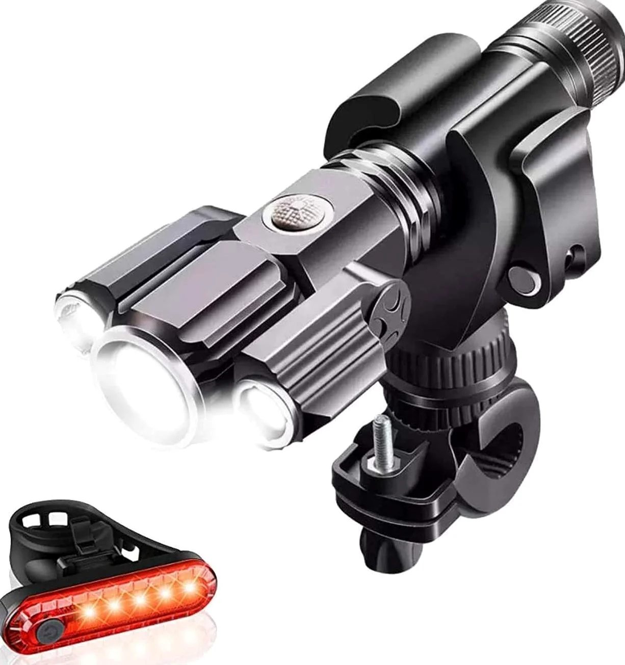 Conjunto de luz de bicicleta, luces de ciclo 4 modos 3 luces frontales LED y conjuntos de espalda 2200mAh USB Luces de bicicletas recargables USB Faros impermeables Se adapta a todas las bicicletas