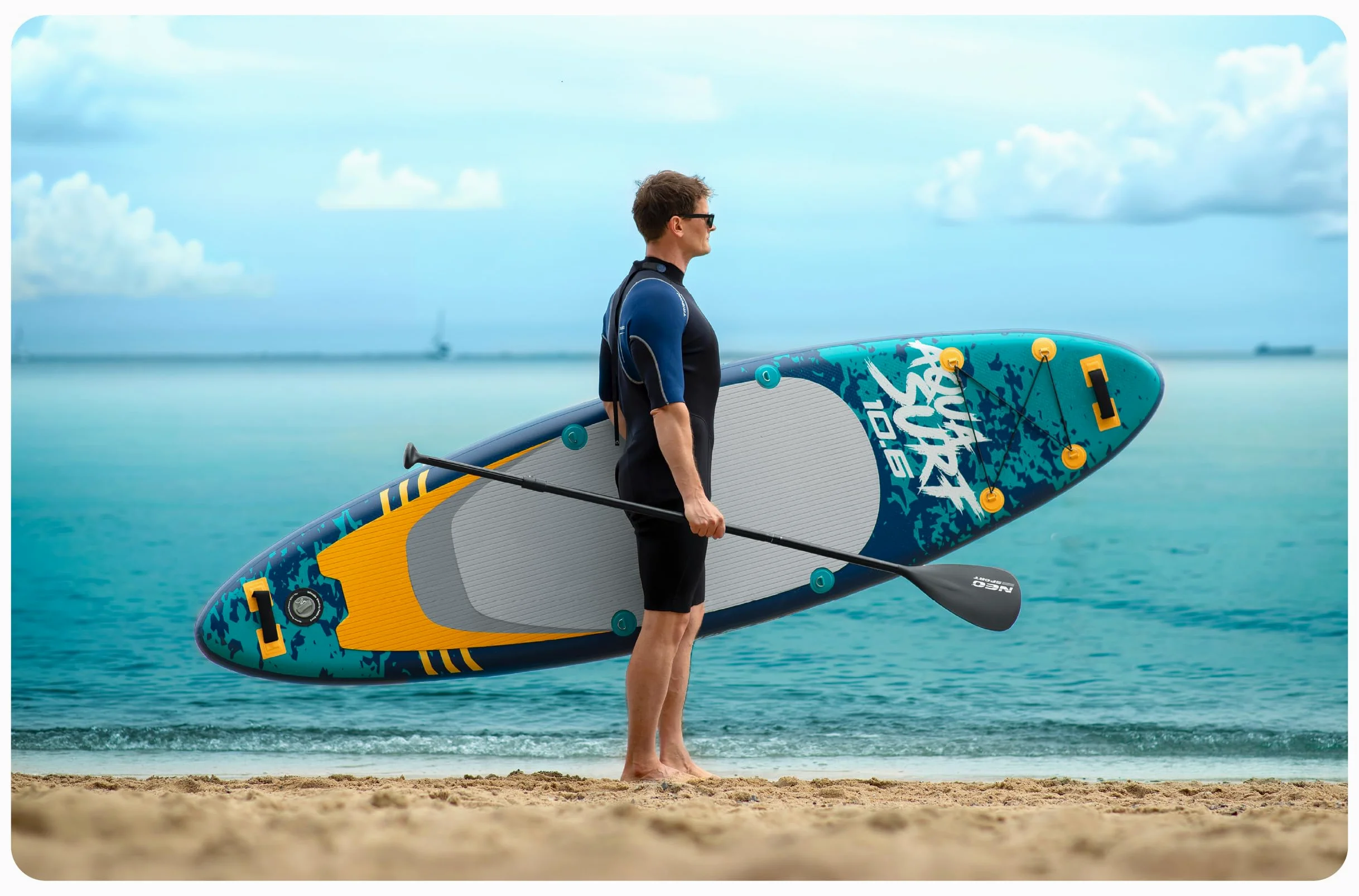 Neo-Sport Aquasurf 10.6 - Tabla de Surf Hinchable (320 cm, con Accesorios, Bomba de Mano, Mochila de Remo y Correa de Remo