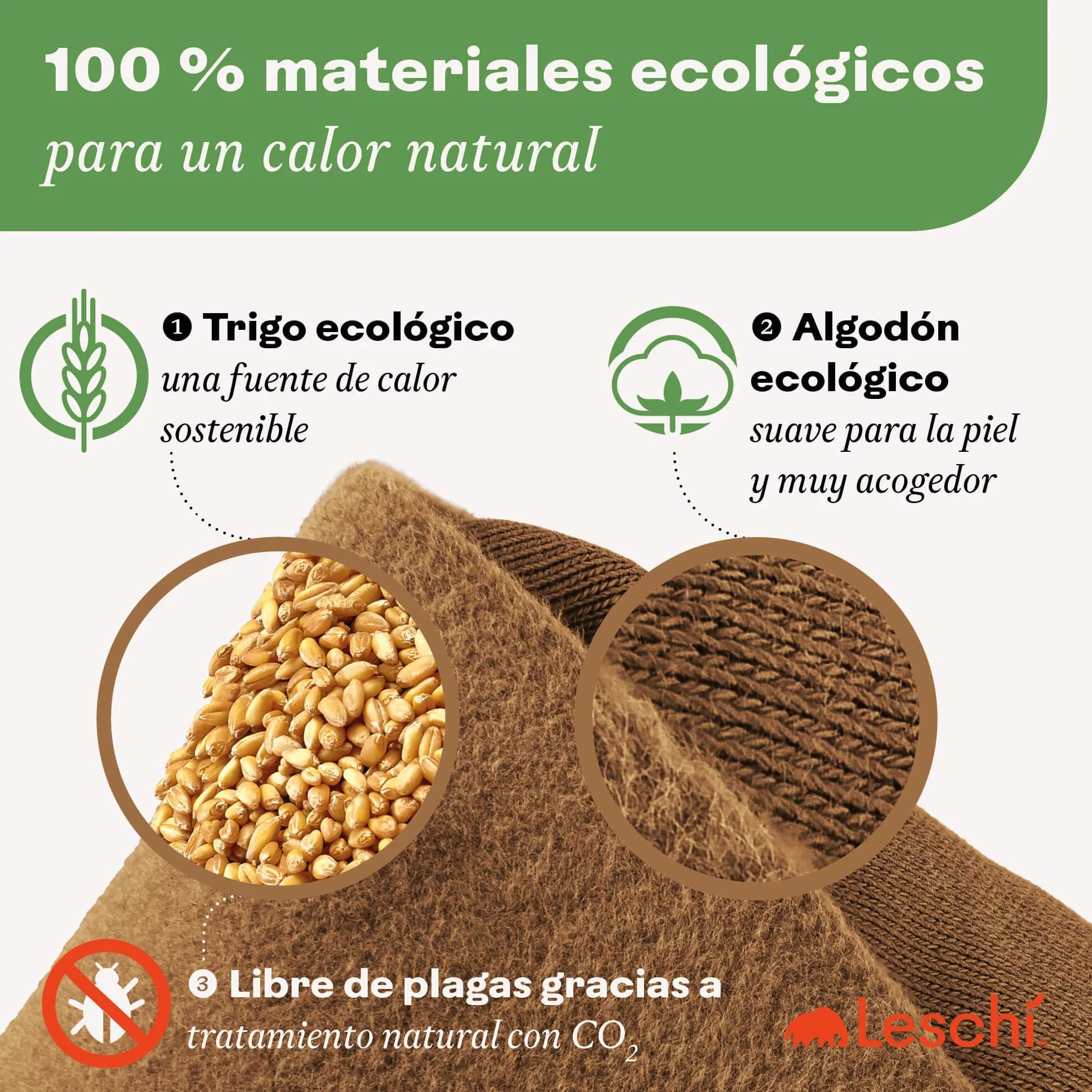 LESCHI Bolsa Semillas Microondas 100% Algodón Trigo Orgánicos, Saco Térmico con Funda Lavable para Dolores Menstruales, Cólicos Abdominales, Oso Teddy Marrón