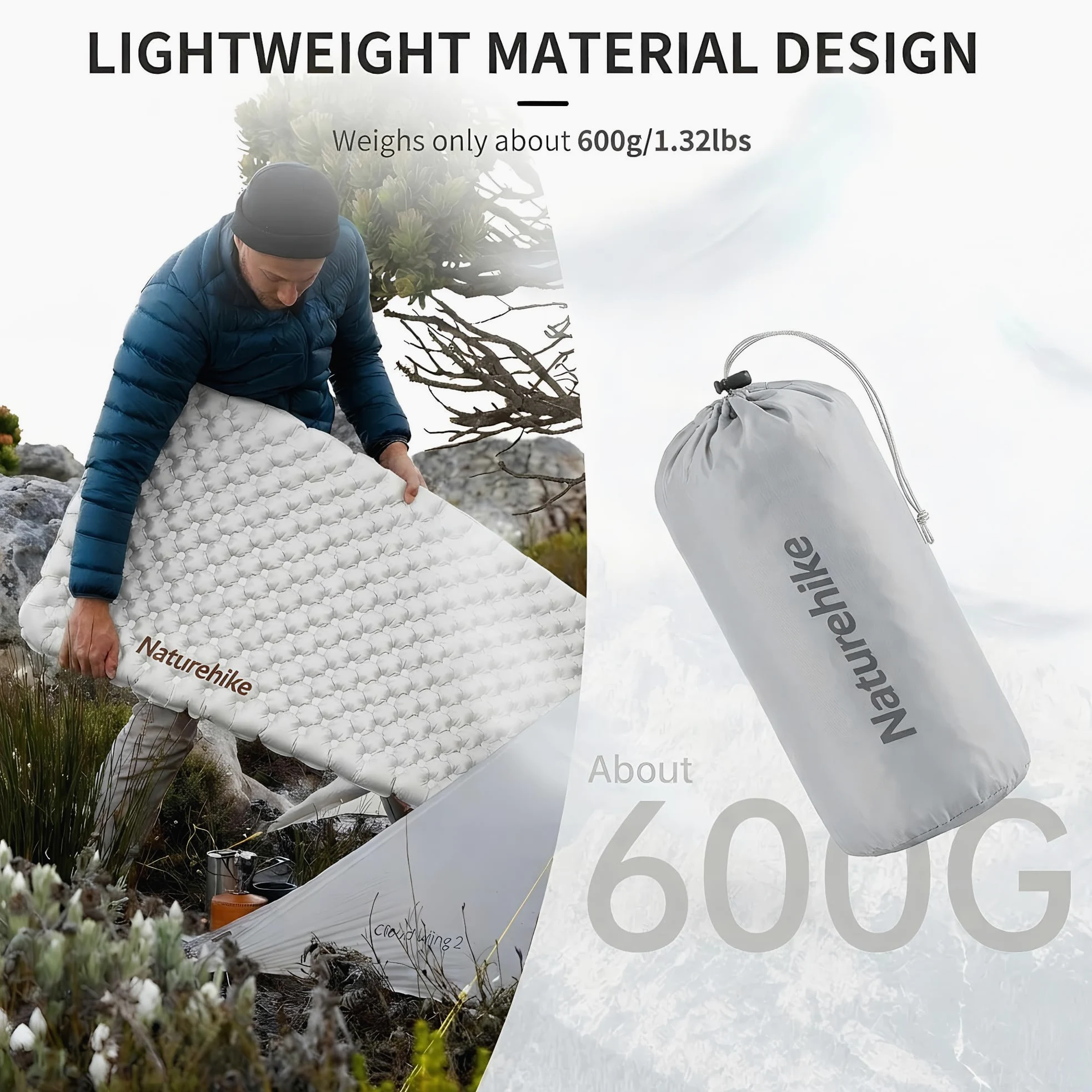 Naturehike Colchoneta autoinflable ultraligera, esterilla de camping hinchable 3,5R, duradera, portátil, colchón de aire para dormir individual para trekking, senderismo, montañismo, mochilero