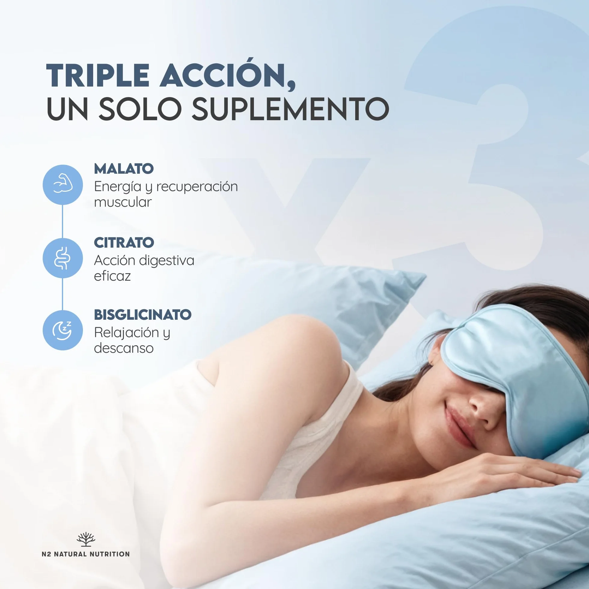 Citrato de Magnesio 1440mg + Magnesio Bisglicinato 600mg + Malato 600mg 440mg Elemental Alta Biodisponibilidad 3 meses