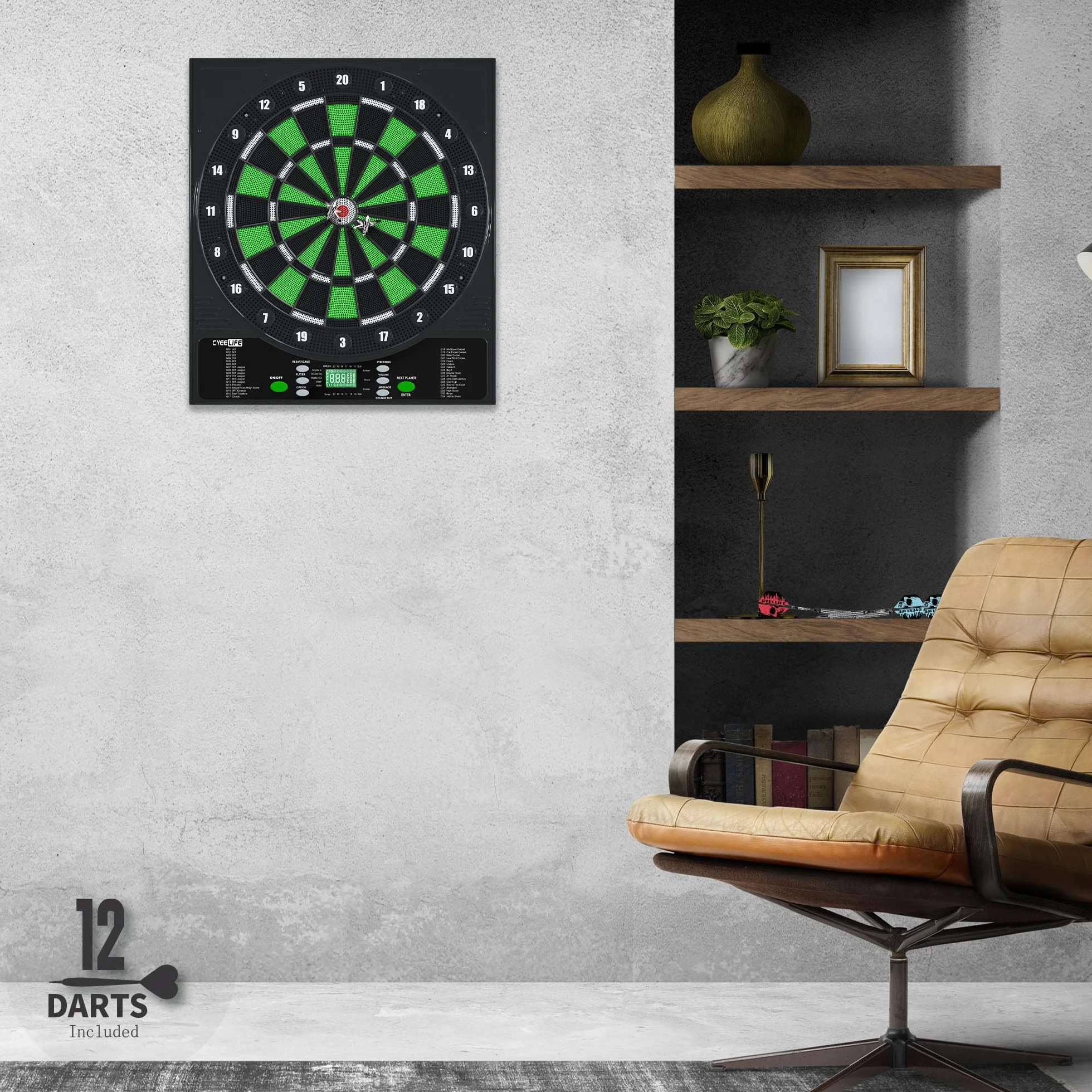 CyeeLife Dianas electrónicas, Dartboard de Profesional Set con 12 Flechas de Dardos 1 Dart Oche Line + 24 Vuelos Pro 50 Puntas de Flechas + Accesorios Dardo para 1 a 8 Jugadores