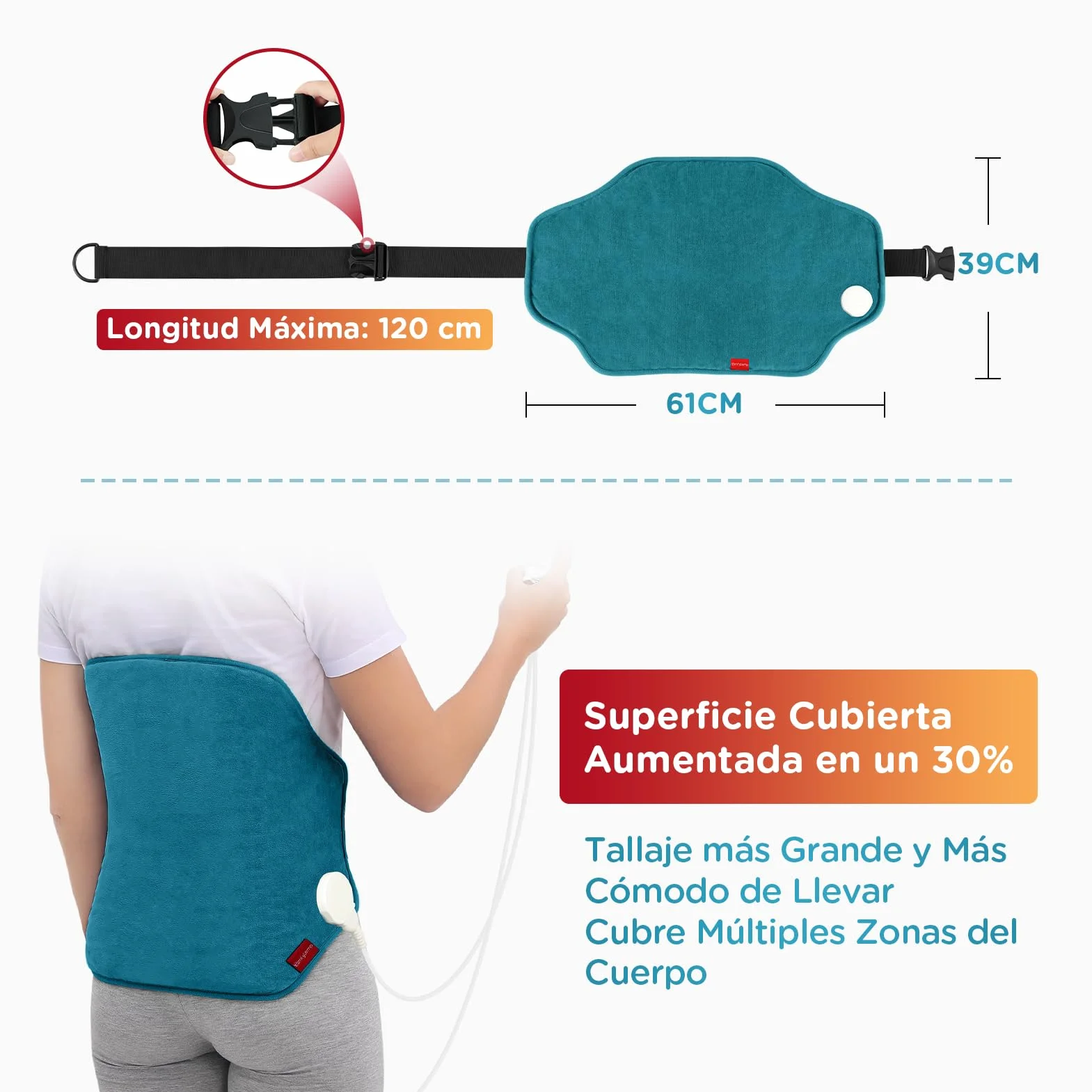 Comfytemp Almohadilla Electrica Lumbar 39x61 cm 9 Niveles de Temperatura 11 Temporizadores Lavable