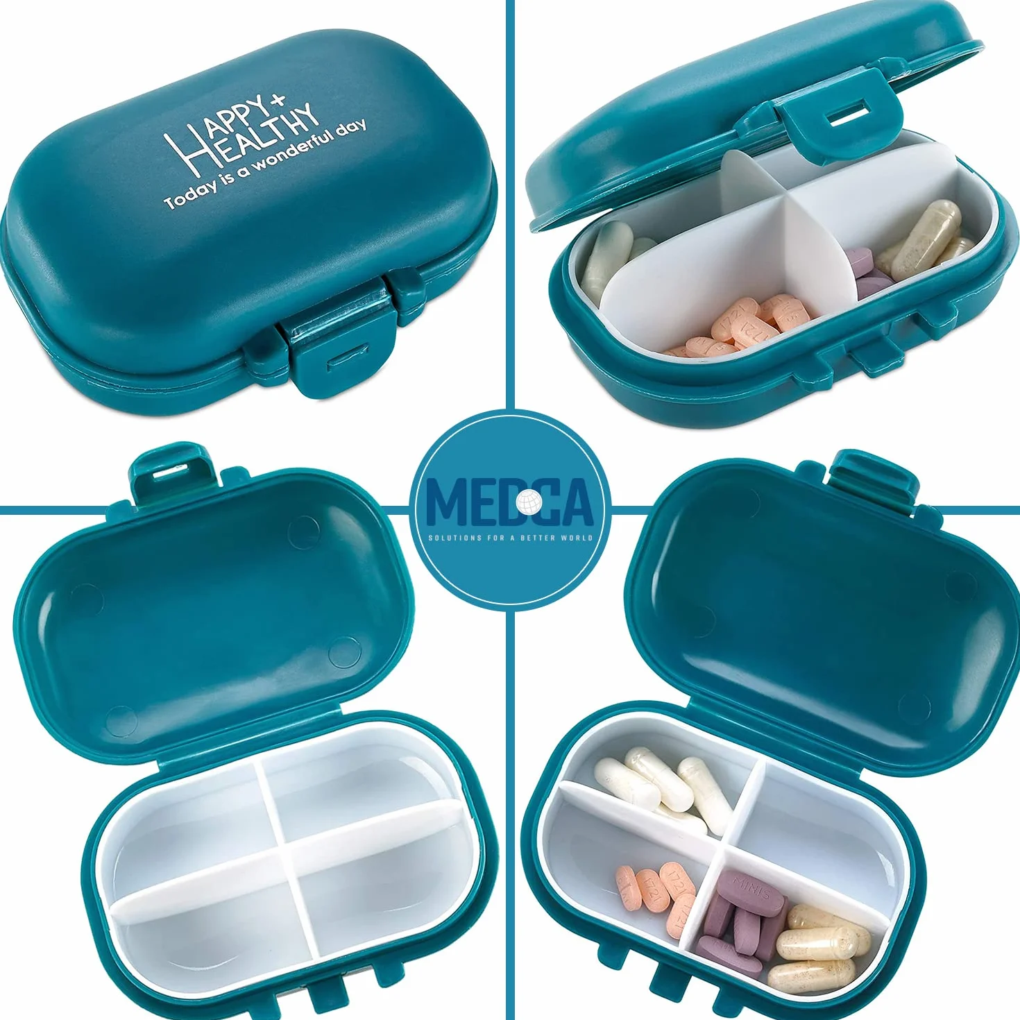 Organizador de pastillas caja cuatro compartimientos para vitaminas uso diario bolsillo cartera