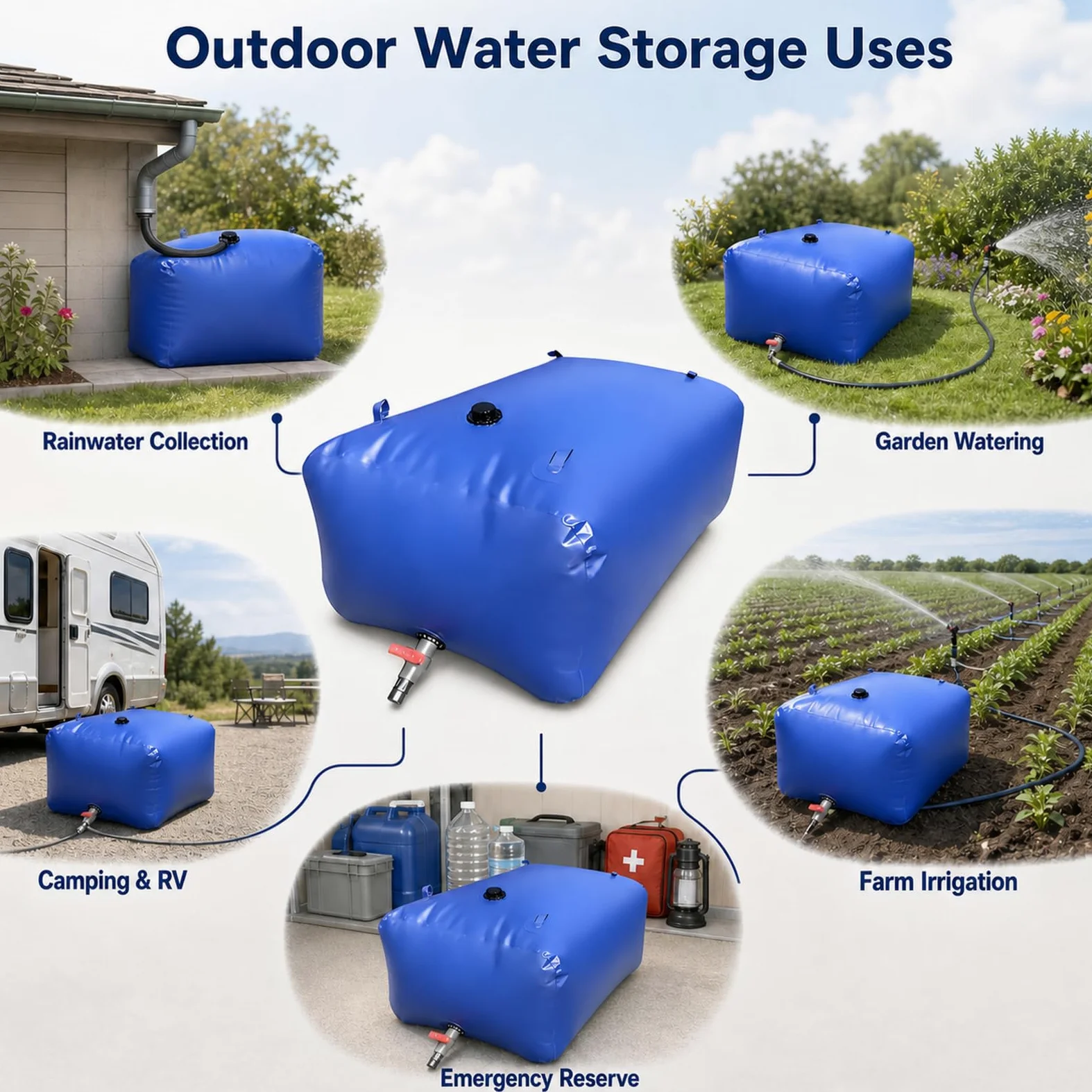 Bolsa De Agua Plegable Engrosada,DepóSito De Agua Plegable De PVC,Vejiga del Almacenamiento De Agua con VáLvula,FáCil De Usar,para Acampar,para Resistencia A La SequíA,Riego
