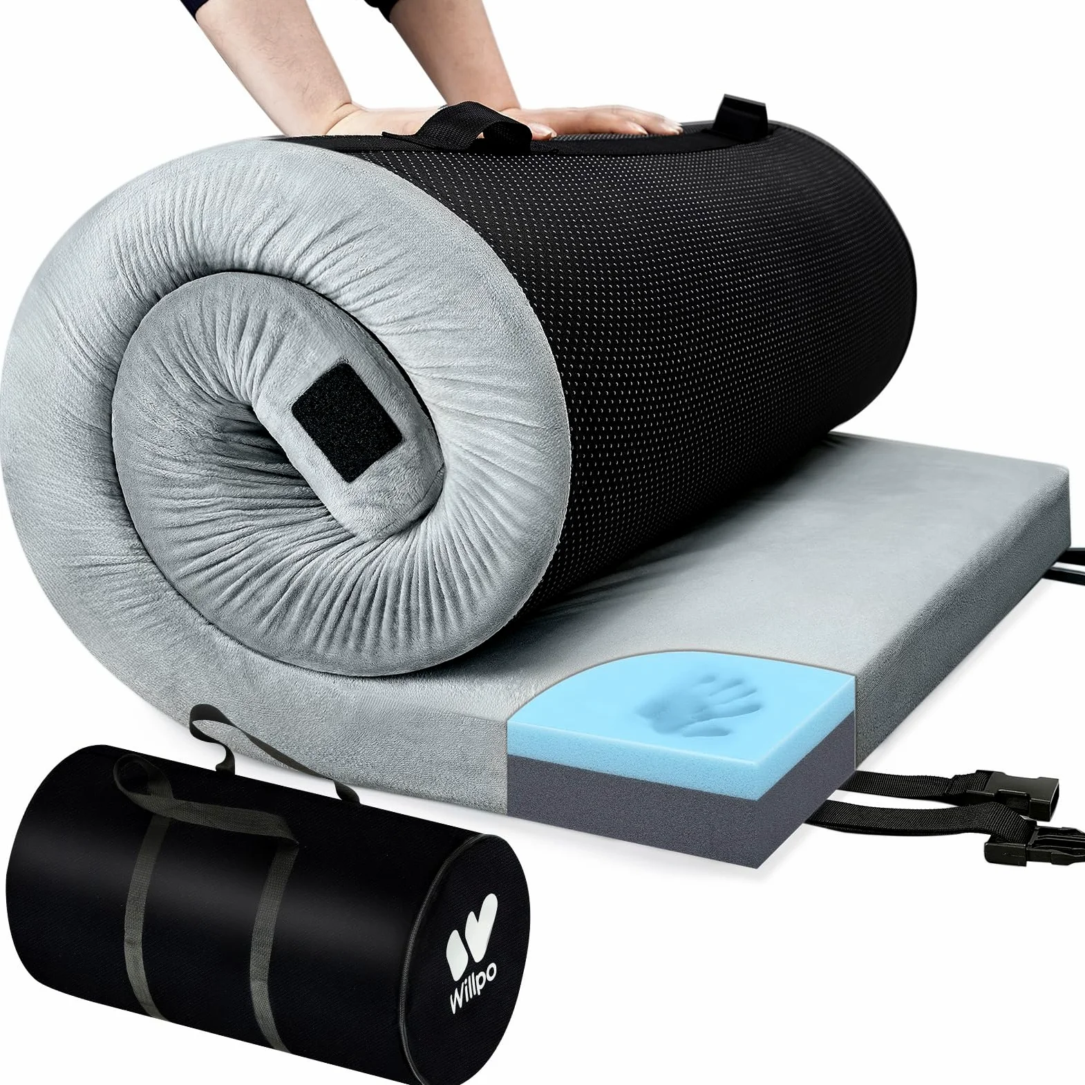 Willpo Colchón de espuma viscoelástica para campamento con bolsa de viaje, almohadilla de dormir portátil ligera para tiendas de campaña, camas de invitados, hogar