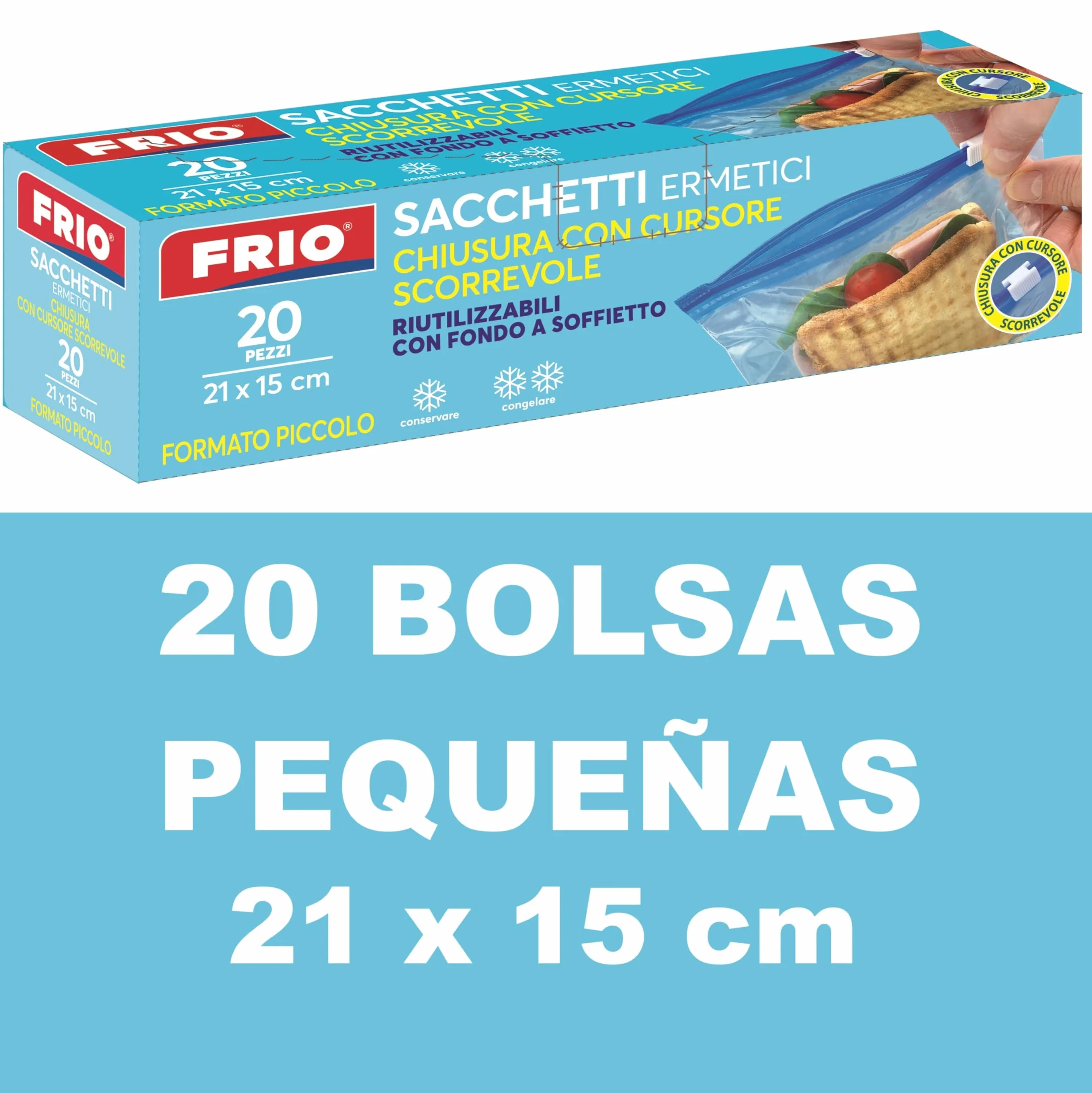 FRIO Bolsas Herméticas Reutilizables 1,5L 21x25 cm Base Expandible para Congelador Almacenamiento Alimentos