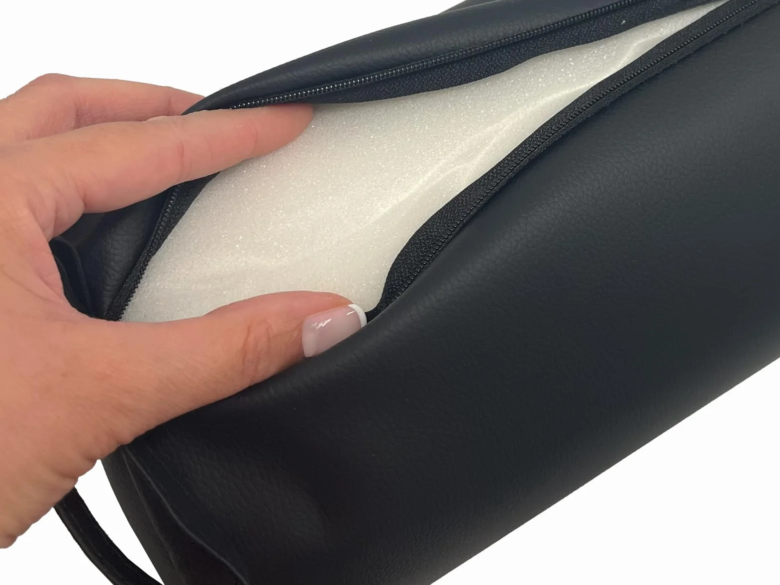 QUIRUMED Cojín Rodillo 55x15 cm Negro Polipiel Relleno Espuma Yoga Fitness Masaje