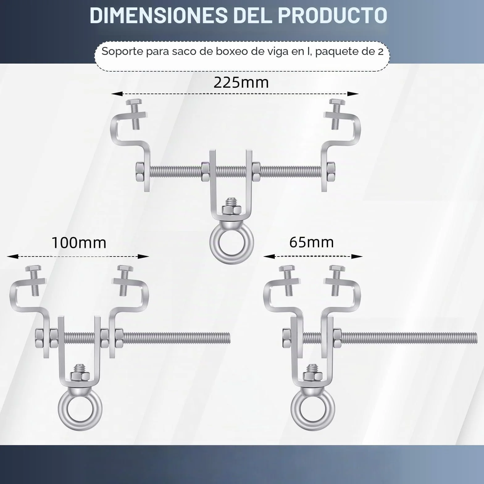 2 piezas Abrazadera Ajustable de Acero – Soporte para Saco de Boxeo, para Cargas Pesadas de Hasta 204 kg, Soporte Saco Boxeo Suelo Techo, Ajustable para Viga de 65 mm a 225 mm
