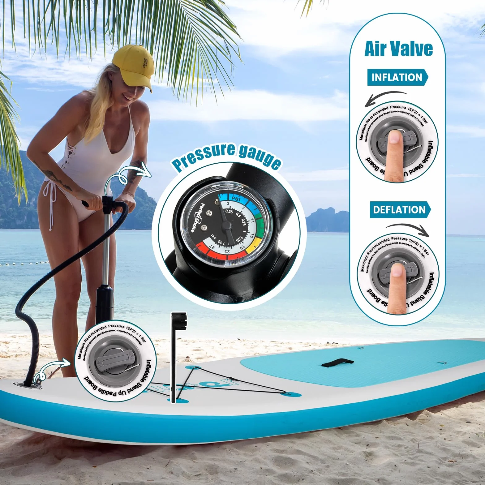 FunWater Tabla de remo inflable para adultos con pala, mochila, 3 aletas, bomba y correa adecuada para principiantes.
