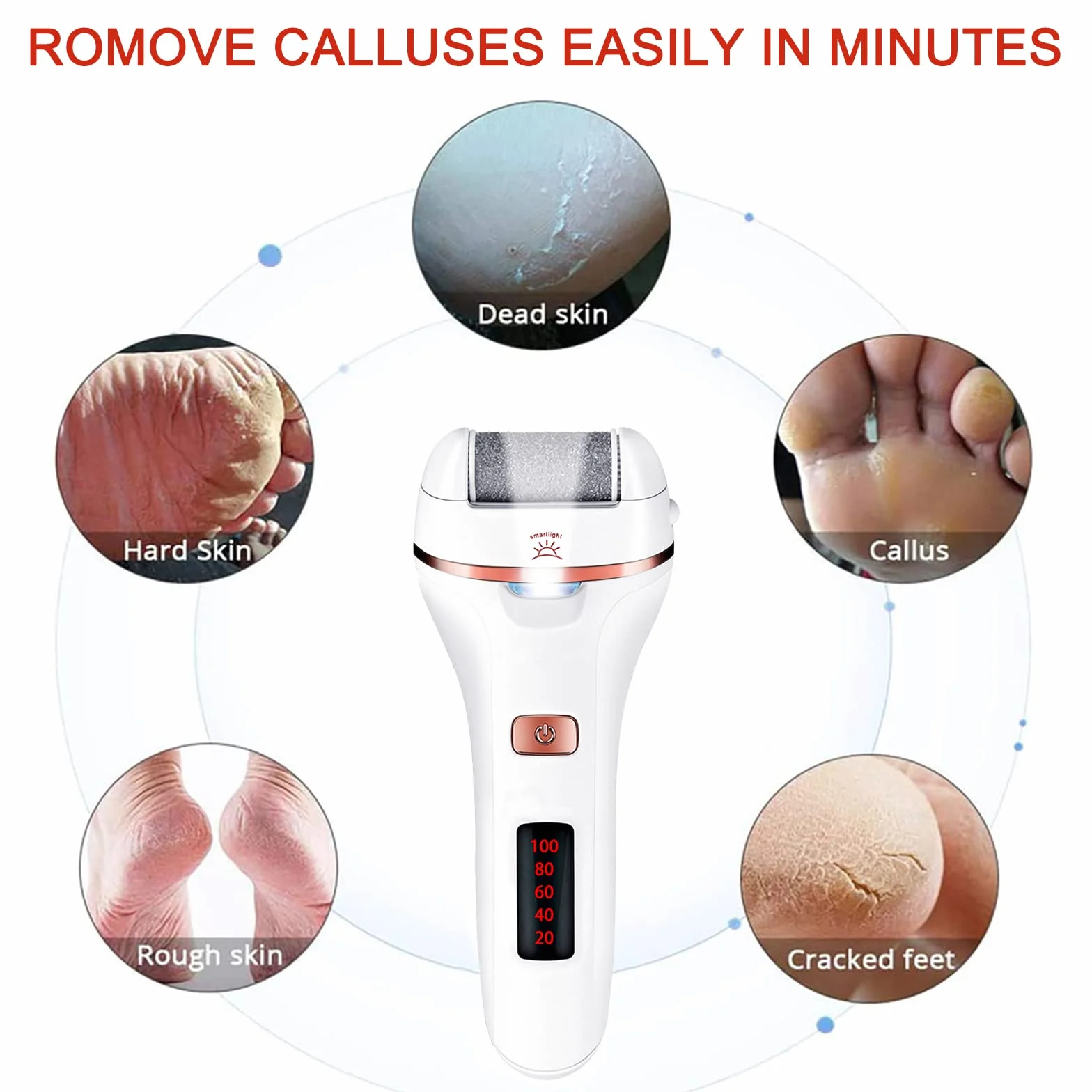 Aottom Pedicura Eléctrico Quita Durezas Eliminar Callos con 3 Diamond Rodillos IPX7 Impermeable Recargable