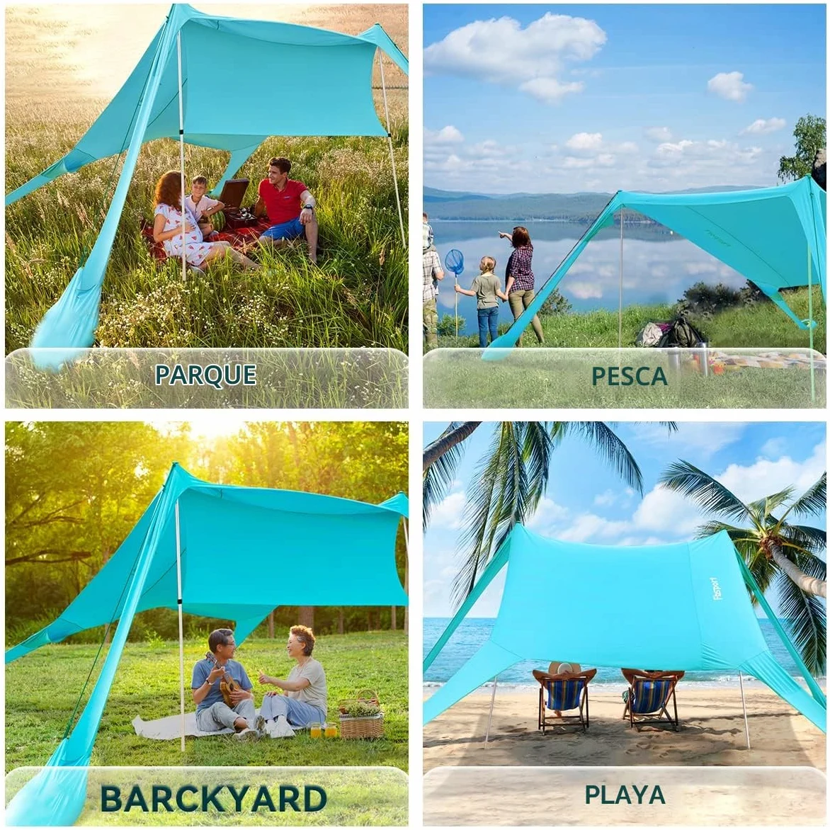 Tienda de Playa Carpa de Playa desplegable UPF 50+ Protección UV con Polos de Aluminio Anclaje de Arena para Patio Trasero Parque Playa,Sombra al Aire Libre para Viajes de Camping, Pesca