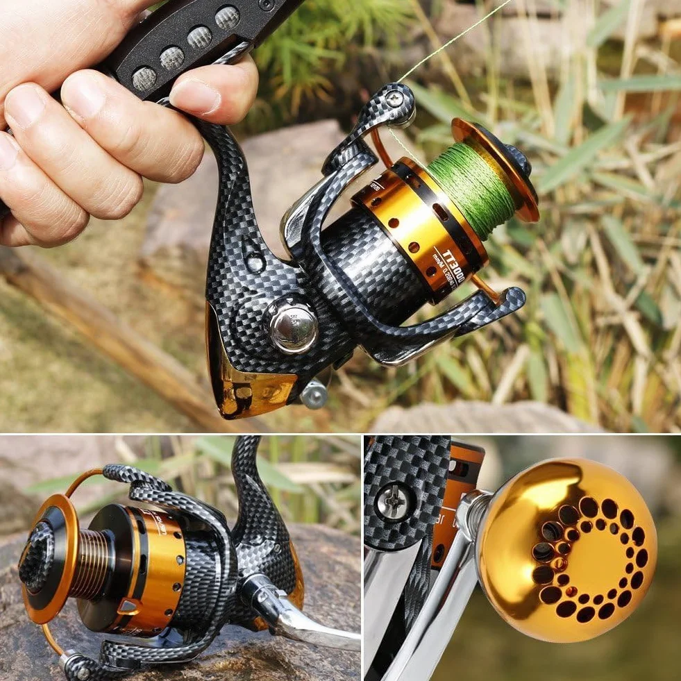 Carretes de pesca de 12+1 BB, carretes giratorios ligeros y suaves, potente arrastre de fibra de carbono, pesca de sal y agua dulce