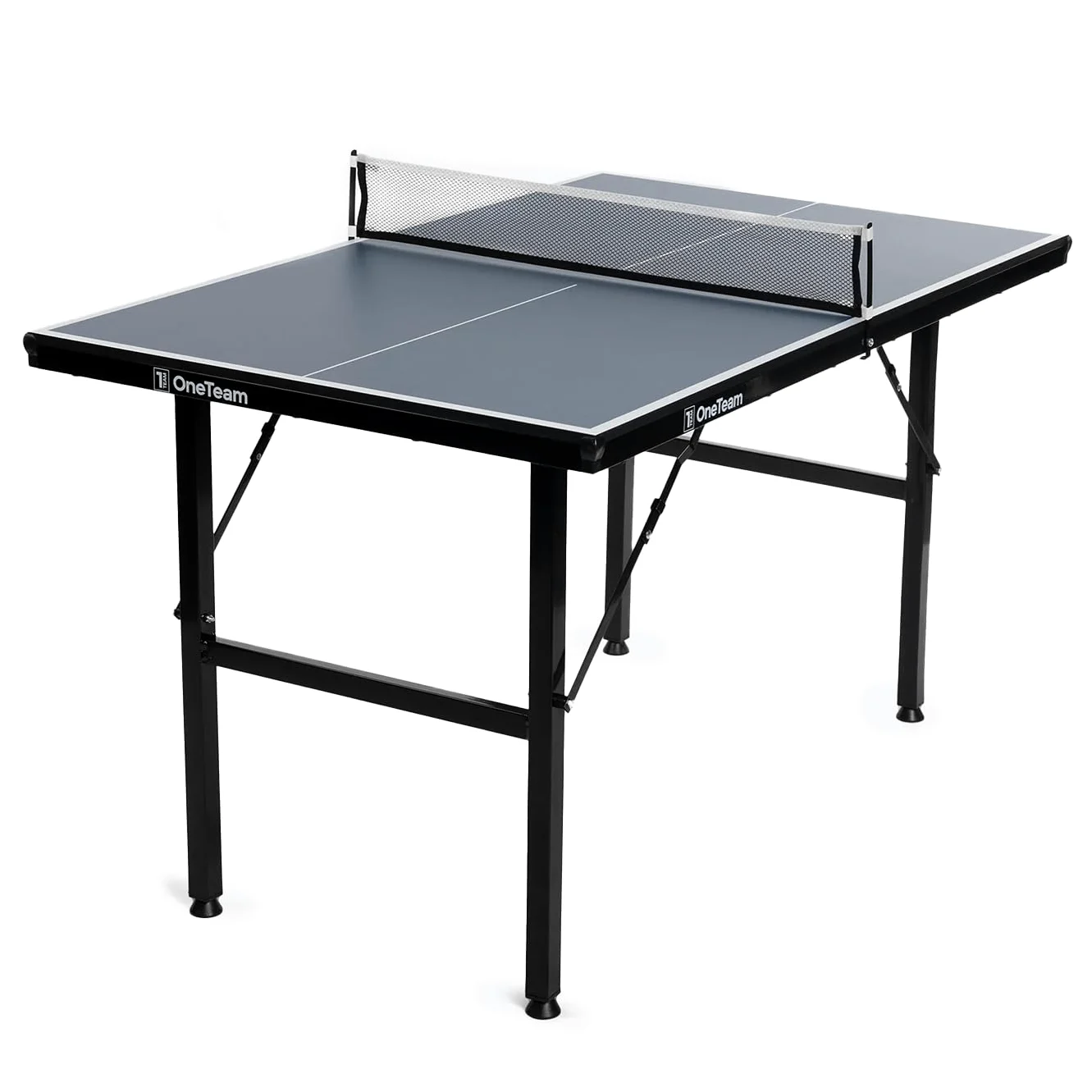 OneTeam Mesa de Ping Pong para Juegos de Interior con Rejilla y Placas Plegables con 2 Compartimentos para Bolas y palés, Ruedas de Transporte con función de Bloqueo