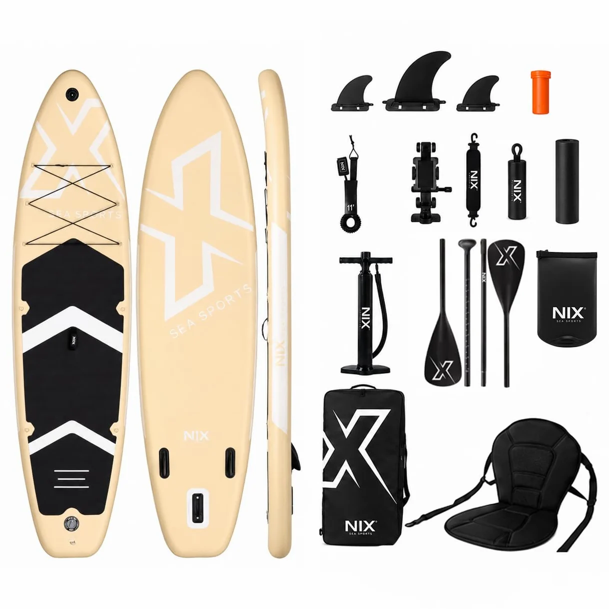 Tabla Paddle Surf Hinchable 11" 335 × 84 × 15 cm Amarilla Pack Premium – 159 kg, Doble Tejido PVC, EVA Antideslizante, Kayak, Remo, Mochila y Accesorios completos
