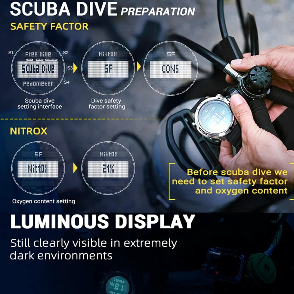 Dive Computer Watch 100M Impermeable Profesional Scuba Diving Watch Electronic Digital Sport Reloj de Pulsera Deep Diver Relojes Brújula Cronómetro Barómetro Termómetro Altímetro (Negro)