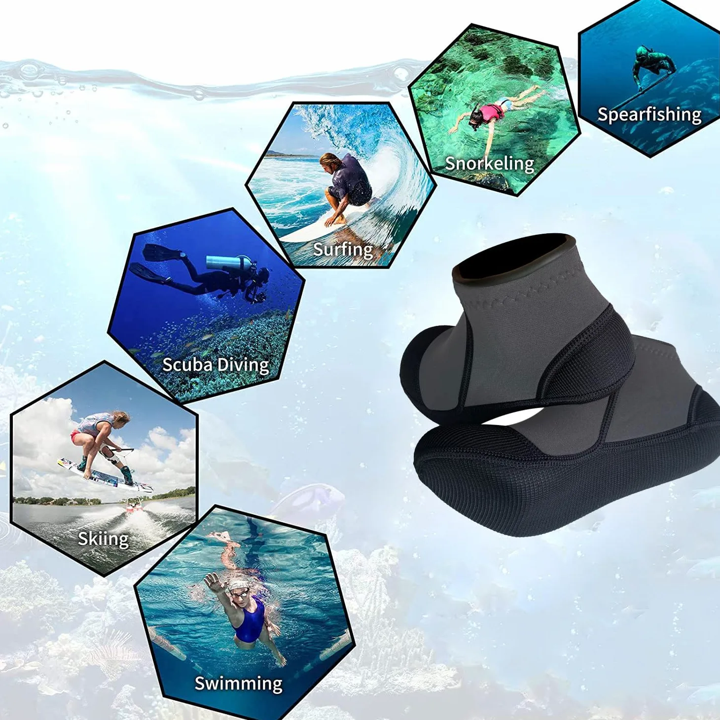 MYLEDI 2 pares de calcetines cortos unisex de neopreno de 3 mm para esnórquel, natación, buceo, kayak, surf, deportes de playa