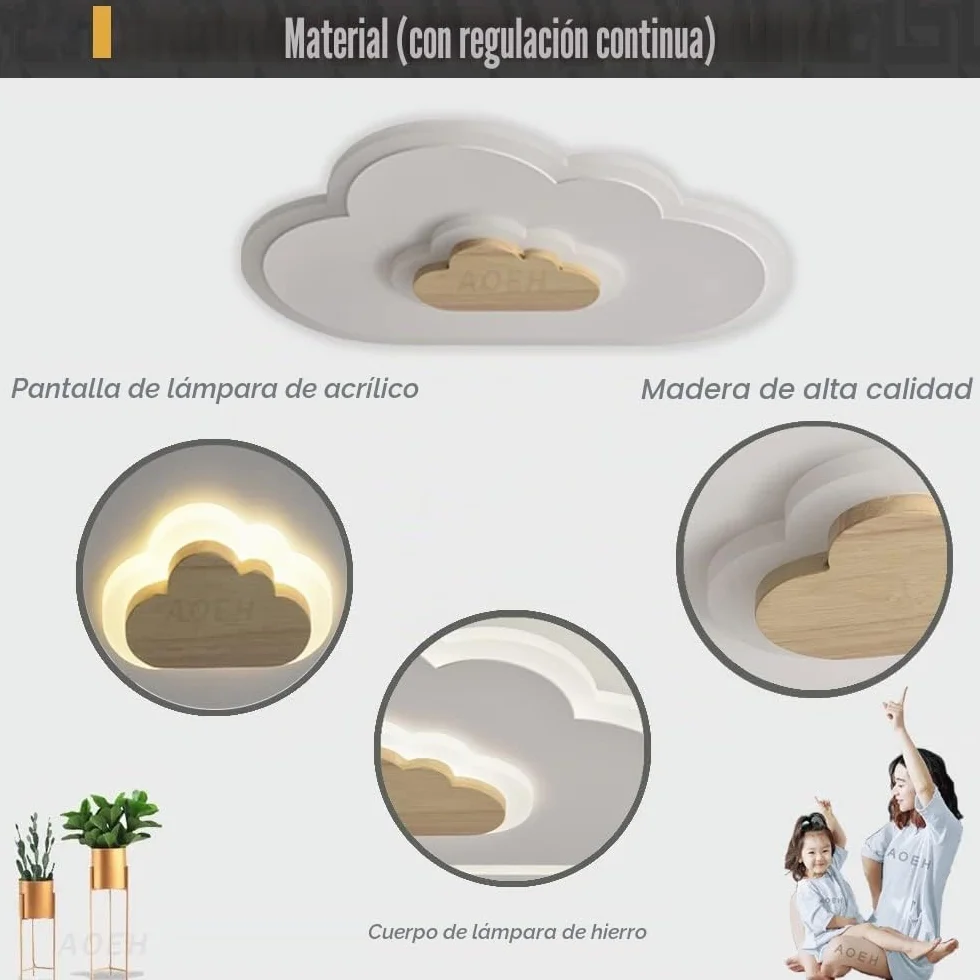 Lámpara de techo LED moderna con luz nocturna nubes madera para niños habitación salón dormitorio