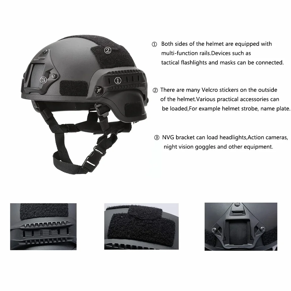 Mich 2000 Casco de Salto Base rápido Estilo PJ Cascos de Airsoft Táctico Militar para Paintball