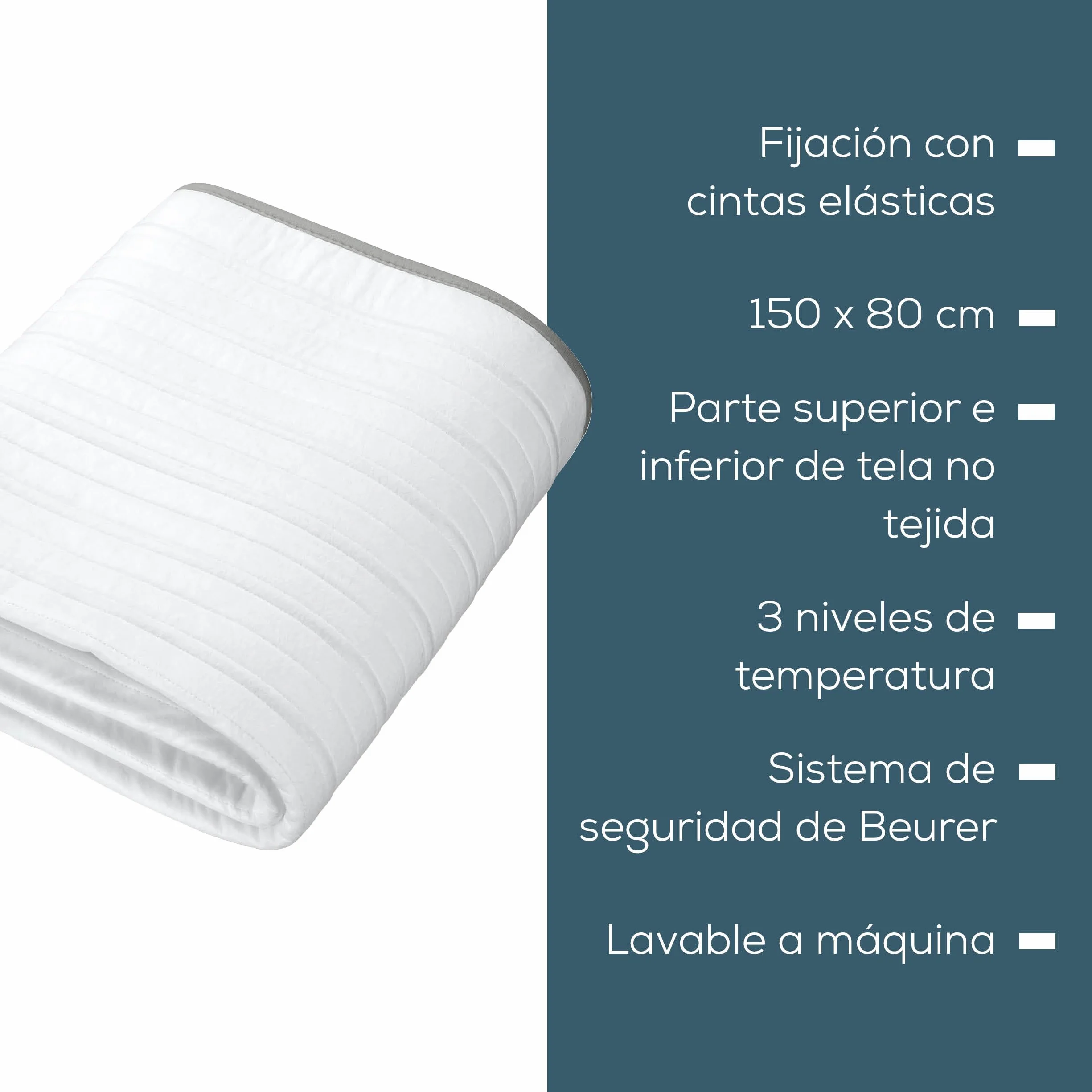 Beurer TS 17 Calientacamas eléctrico, Material no Tejido Suave, Antideslizante Gracias a la fijación con Cinta elástica, 3 Niveles de Temperatura, 150 x 80 cm, Sistema de Seguridad