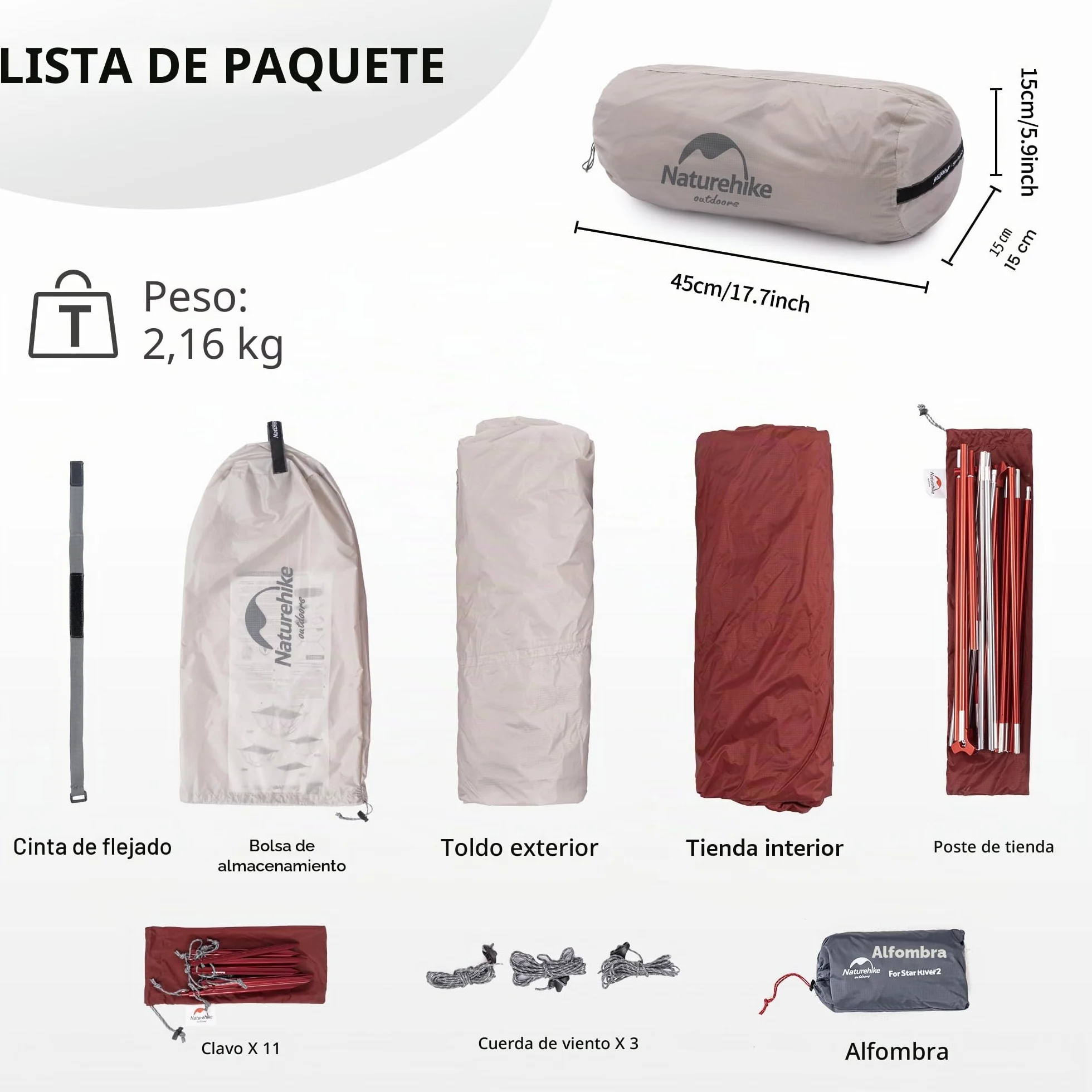 Naturehike Star-River Tienda de Campaña Ultraligera Doble Capa 2 Personas Impermeable Mochilero