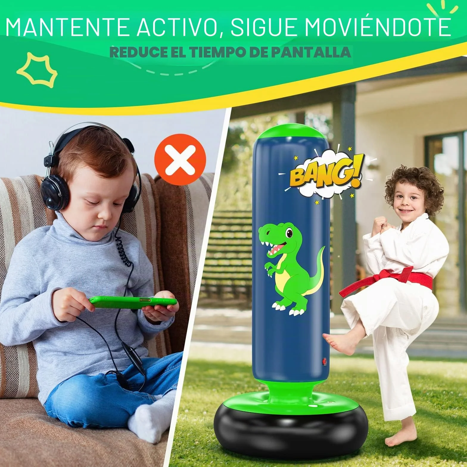 Saco Boxeo Niños Inflable de Pie 3-8 Años Punching Ball Set Karate Taekwondo MMA