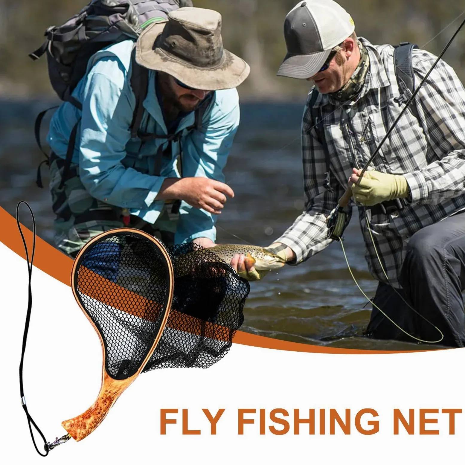 Red de pesca con mosca, red de pesca para truchas | Red de pesca con mango