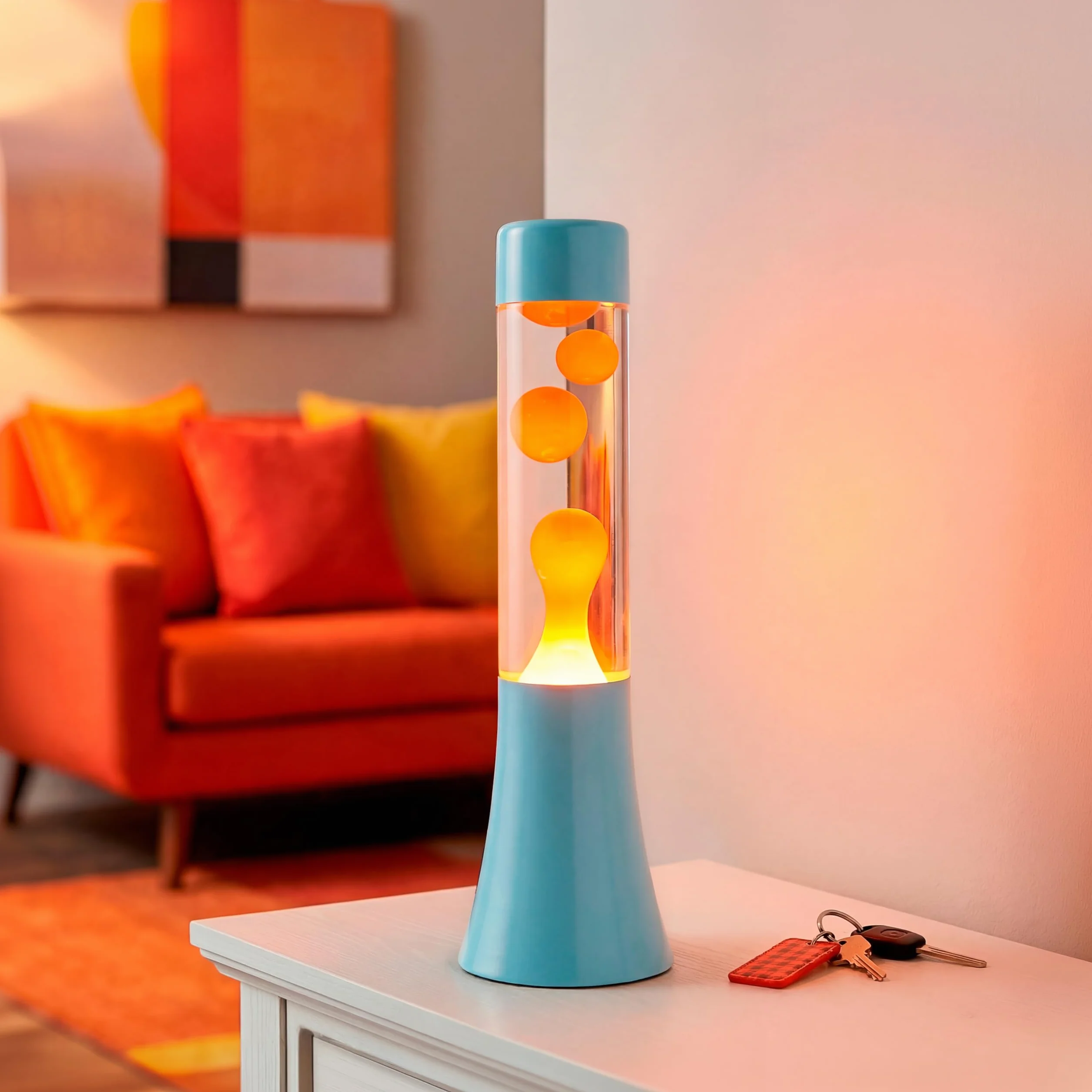 Lámpara de lava azul y naranja 30 cm, decorativa, diseño original retro para hogar