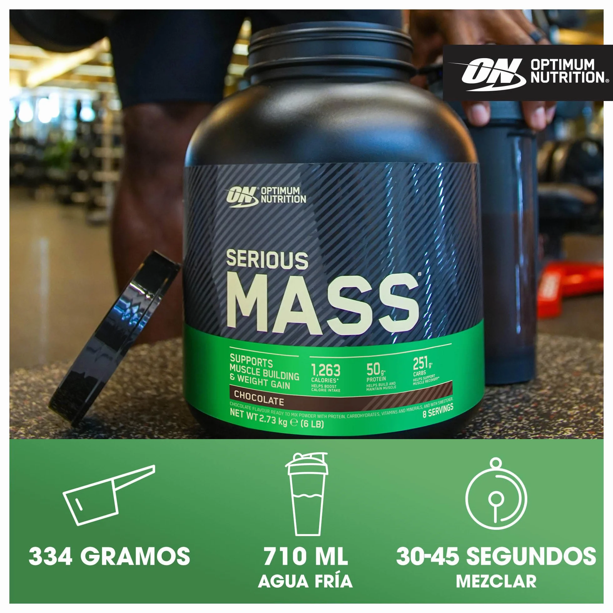 Optimum Nutrition Serious Mass Proteína para Ganar Peso, Chocolate, 2.73kg