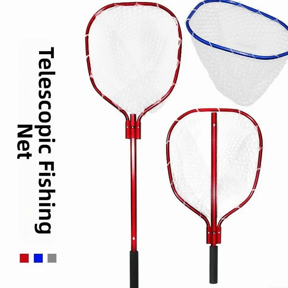 Red de pesca de PVC con mango de aluminio extensible para pescadores, poste telescópico para un fácil almacenamiento y transporte en barcos o orilla