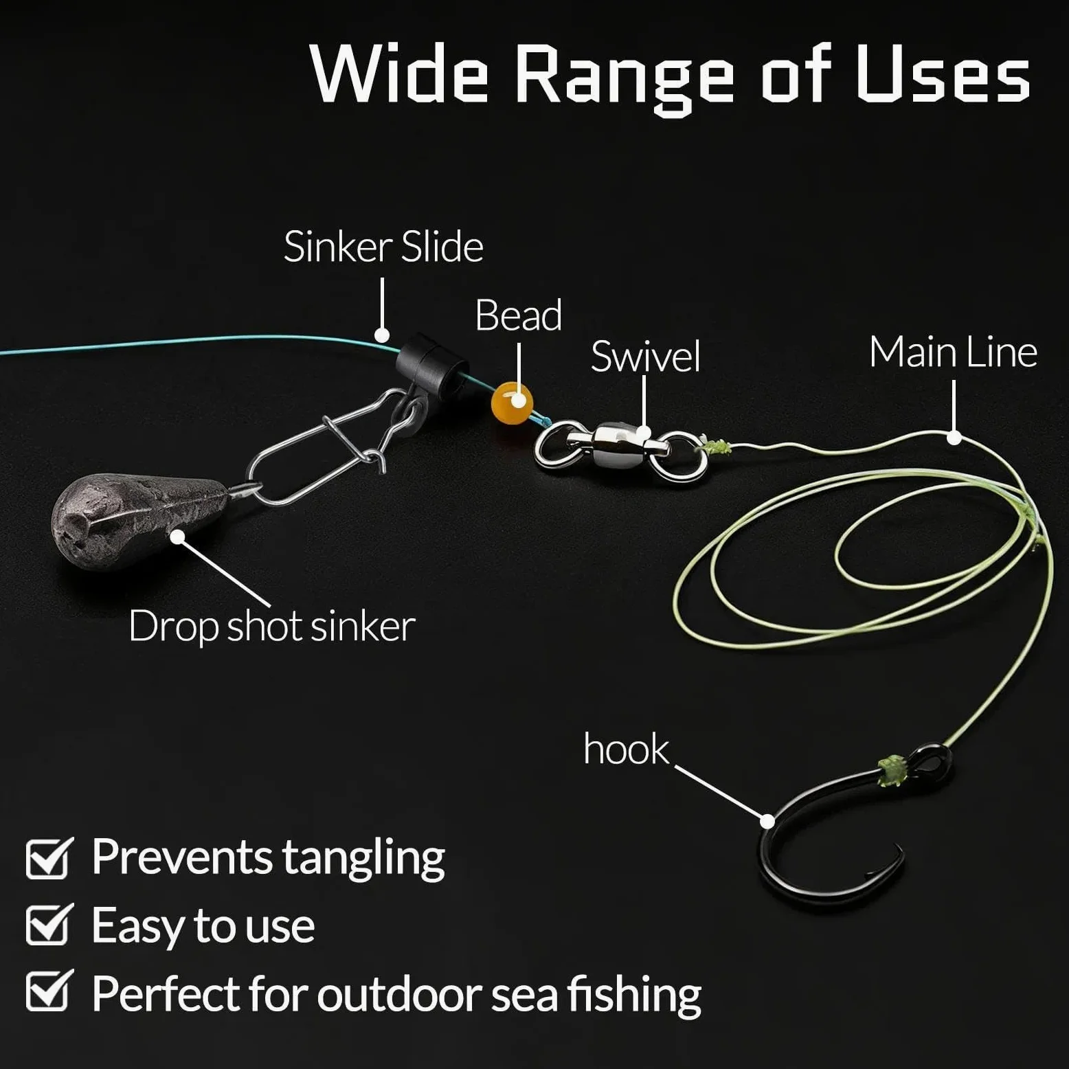 FishTrip Diapositivas de plomada para aparejos de pesca, 25 broches de bloqueo doble para línea de pesca, pesos resistentes, plomos, accesorios de conector de agua salada (mezcla de color_S#_100