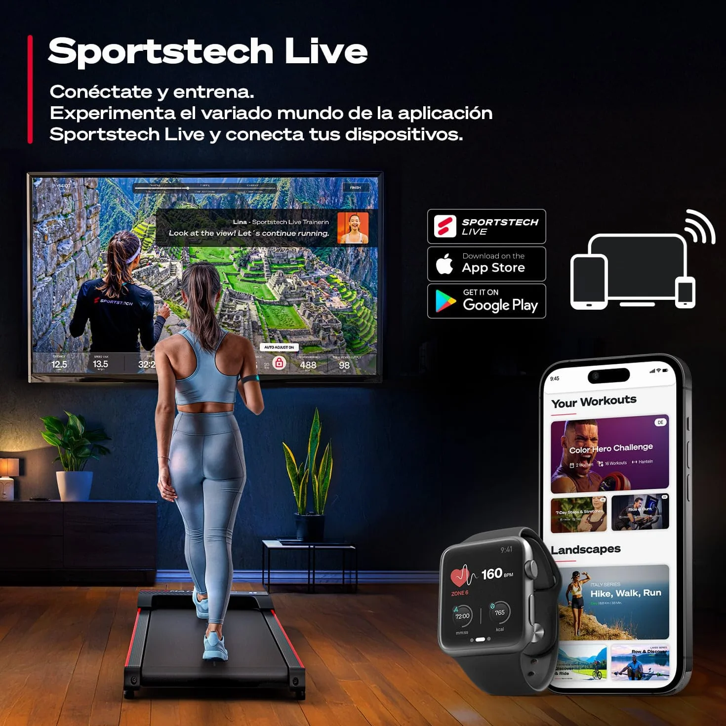 Sportstech Walking Pad hasta 6 km/h – Inclinación Manual hasta el 5 %, Control Remoto y por App, Pantalla LCD, podómetro, Ligero y Compacto, Ruedas de Transporte, WalkMate hasta 120 kg