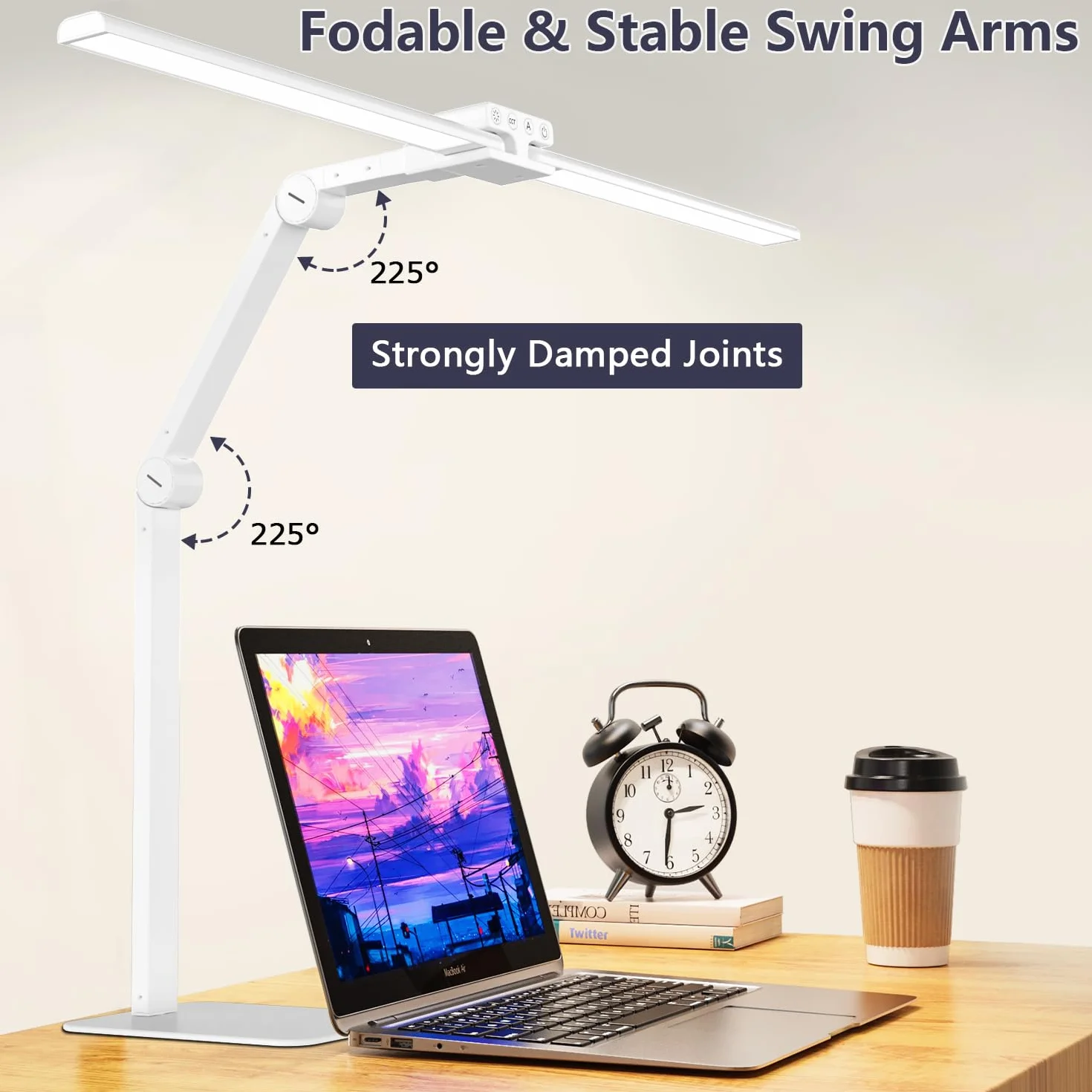 KableRika Lámpara Escritorio LED 24W 80cm Flexo Doble Cabezal Base Regulable 1200 lúmenes