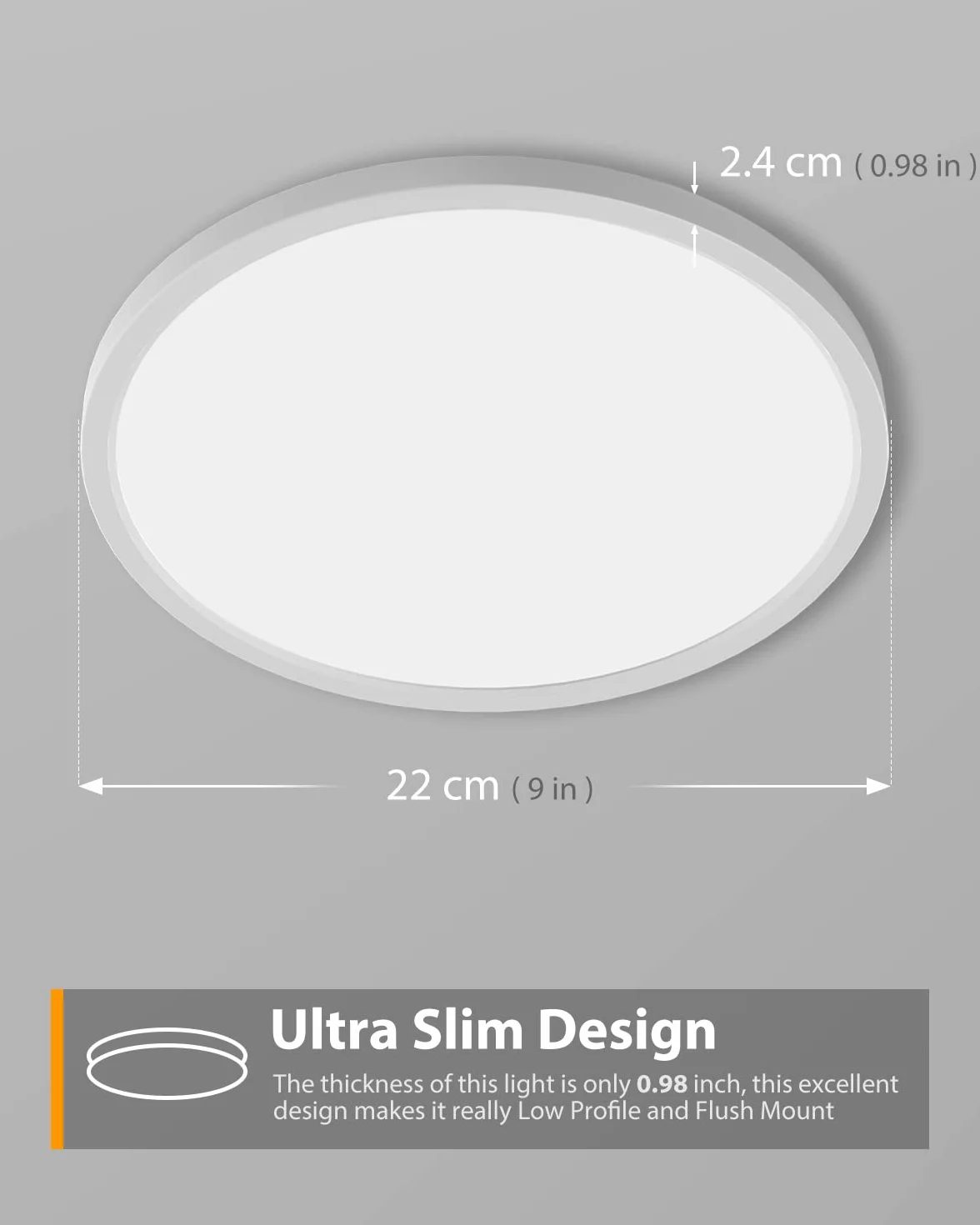 Zemty Plafon LED Techo 24W 2400LM 5000K IP44 Impermeable Ø22cm