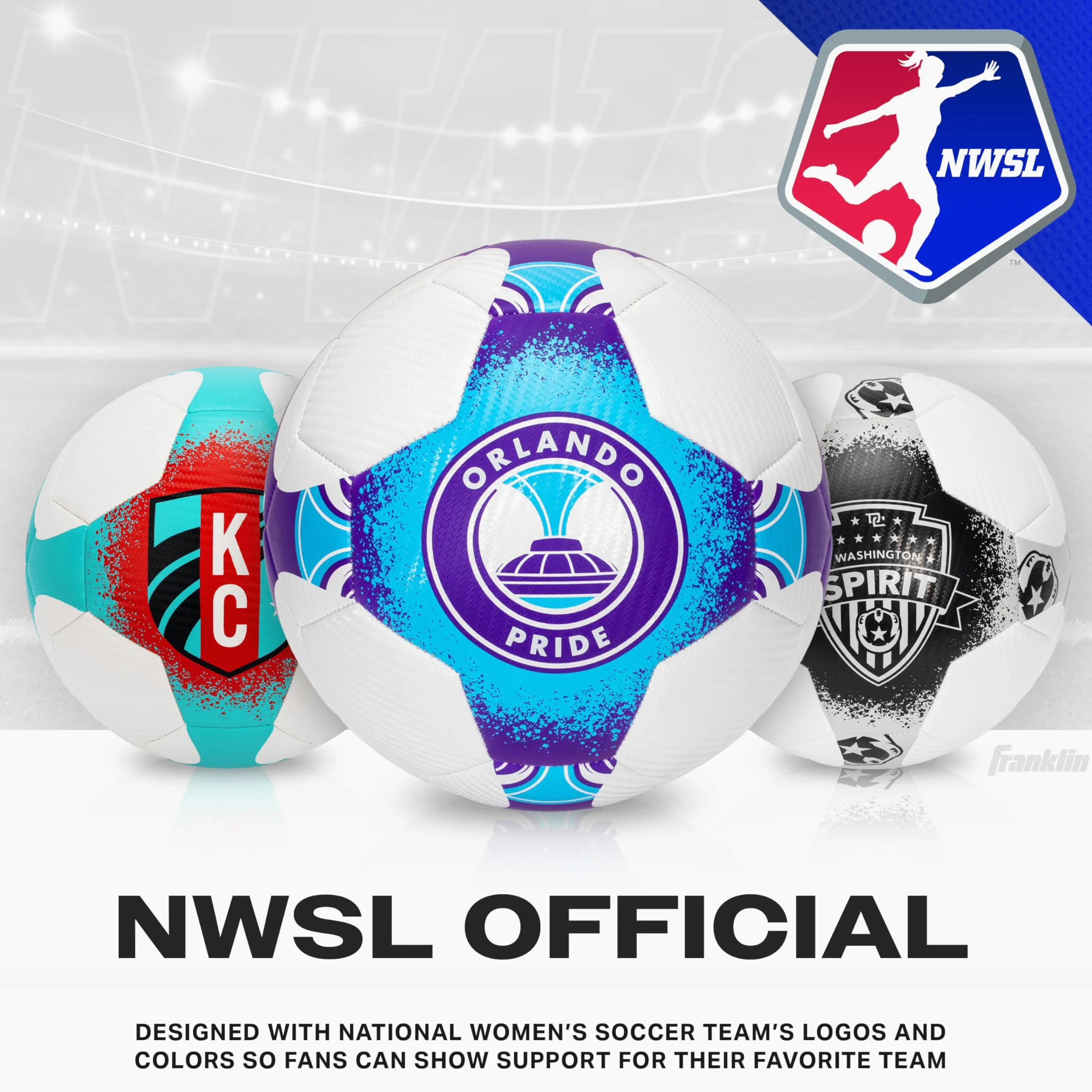 Franklin Sports NWSL Team - Balones de fútbol para niños y adultos, balones de fútbol para niños y niñas, balón de fútbol oficial de NWSL, disponible en tamaño oficial 5 o tamaño mini 1