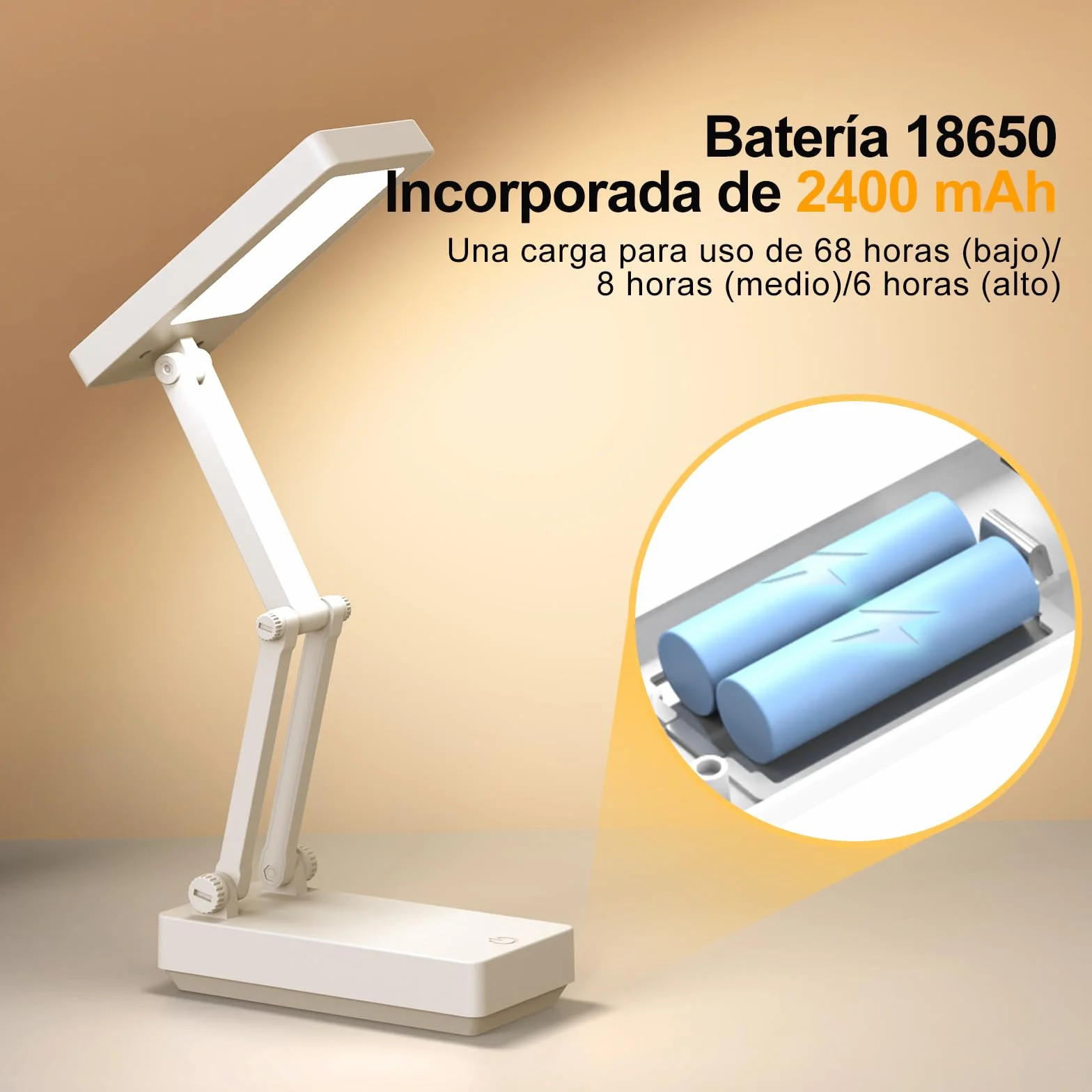 Lámpara Escritorio LED Recargable 2400 mAh Plegable Táctil 3 Modos