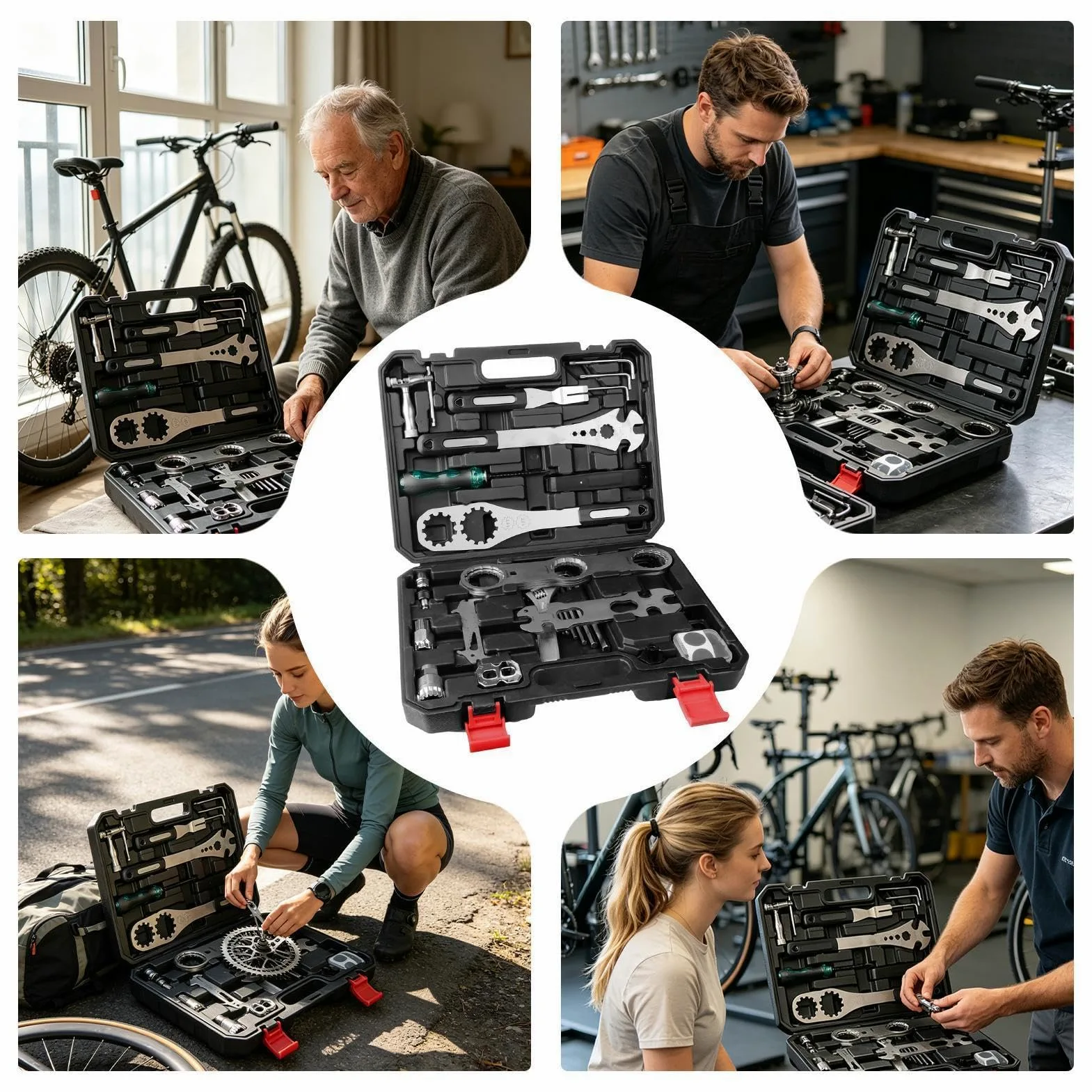 Kit de herramientas para bicicleta de montaña Llave resistente con estuche | Kit de reparación para bicicletas para cadena, freno, neumático, sillín, y para en casa, taller y garaje