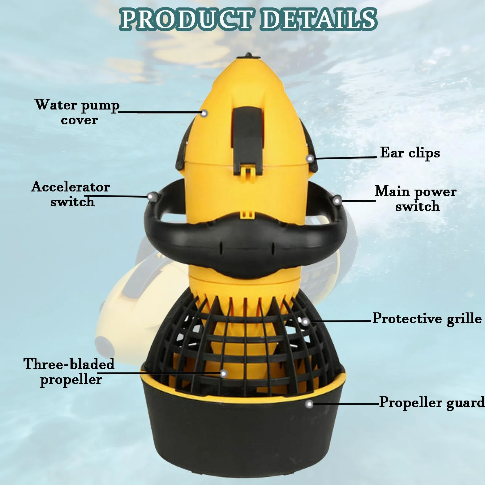 Scooter subacuático Compacto y Ligero, Scooter eléctrico subacuático de 500 W, hélice subacuática de Doble Velocidad, Scooter de Buceo, para Adultos, Piscina, Buceo, esnórquel