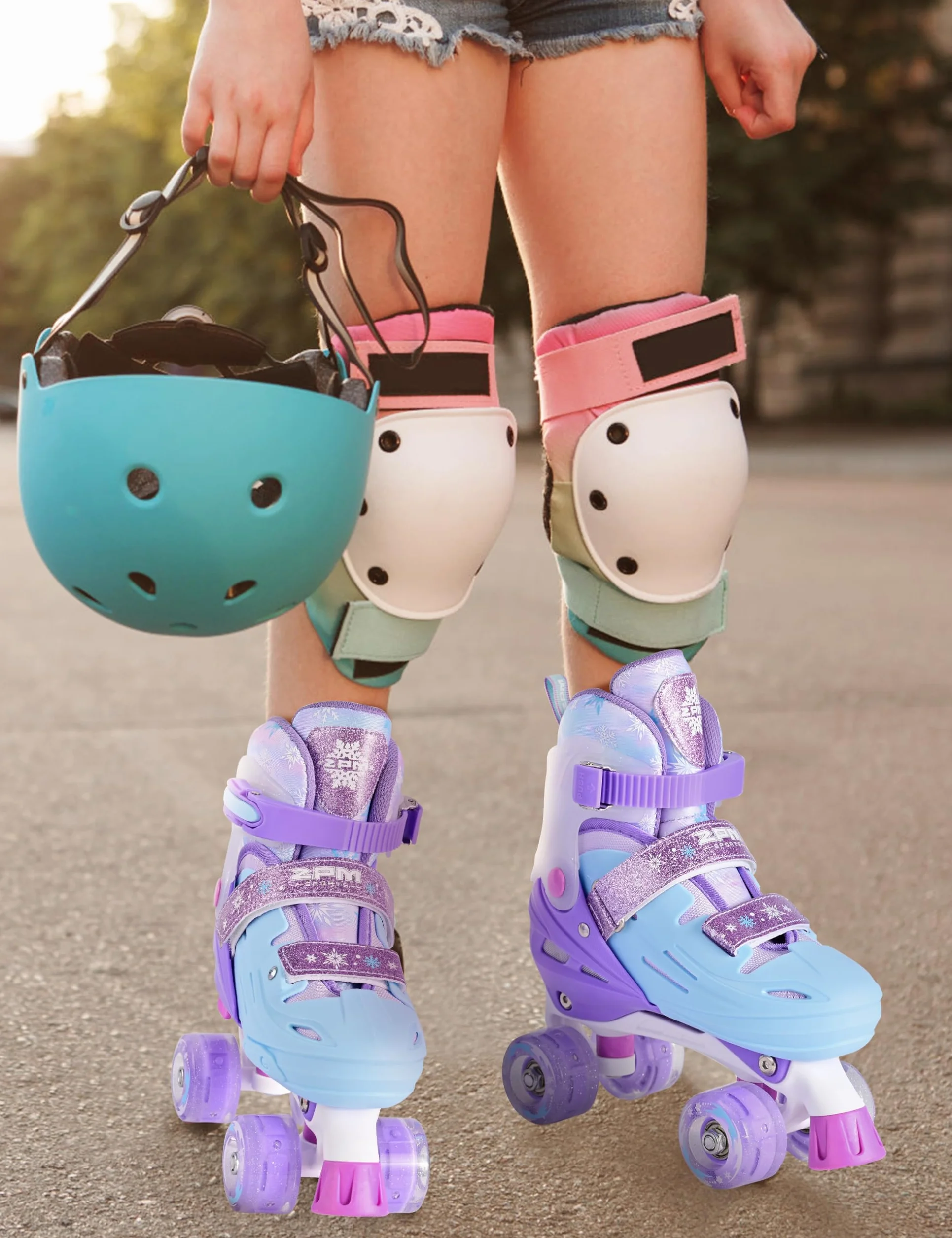 2PM SPORTS Patines de 4 Ruedas Rosa Violeta Niñas Ajustables para Niños Principiantes Interior Exterior