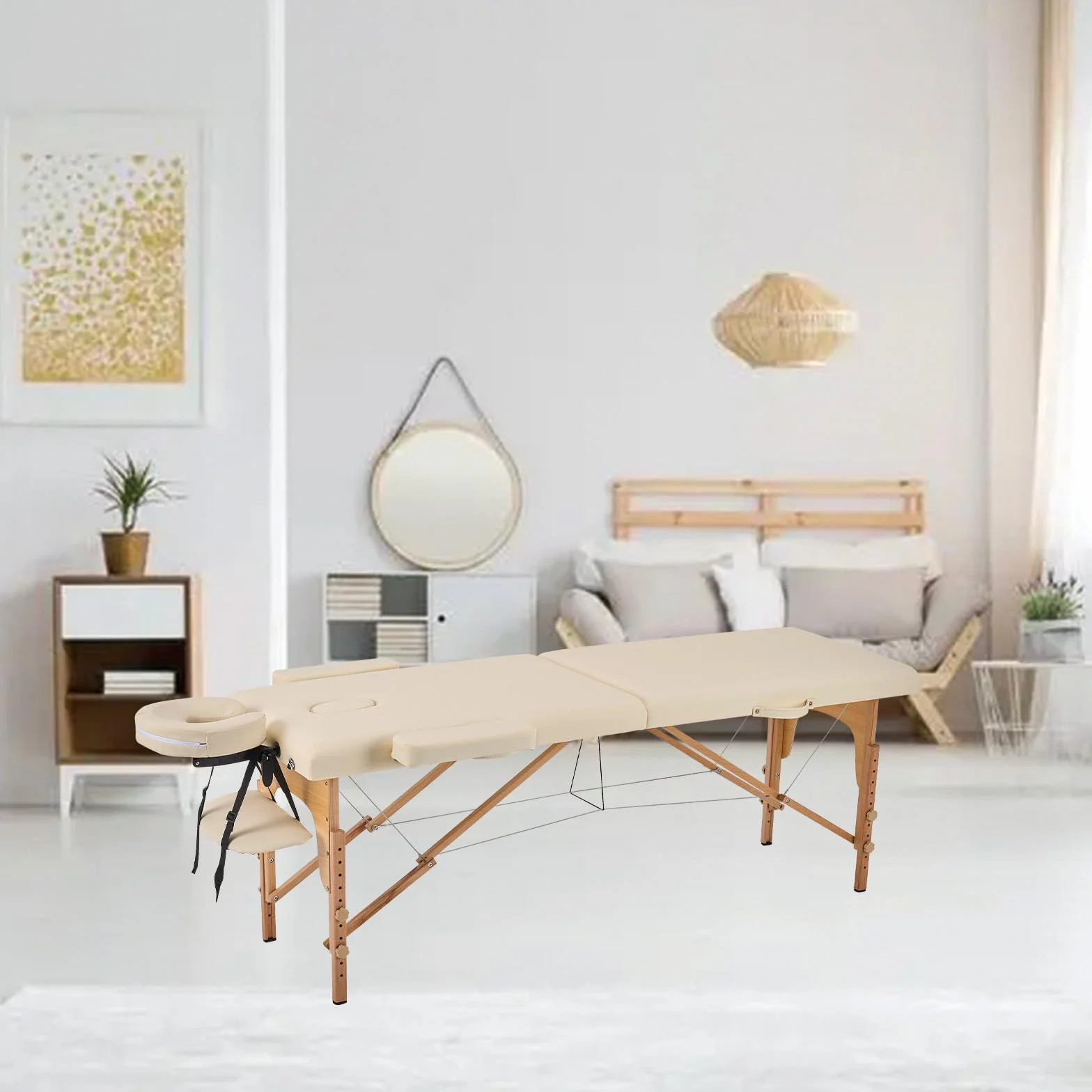 YOUNIKE Camilla de Masaje Plegable Portátil 2 Zonas Ajustable Altura Beige