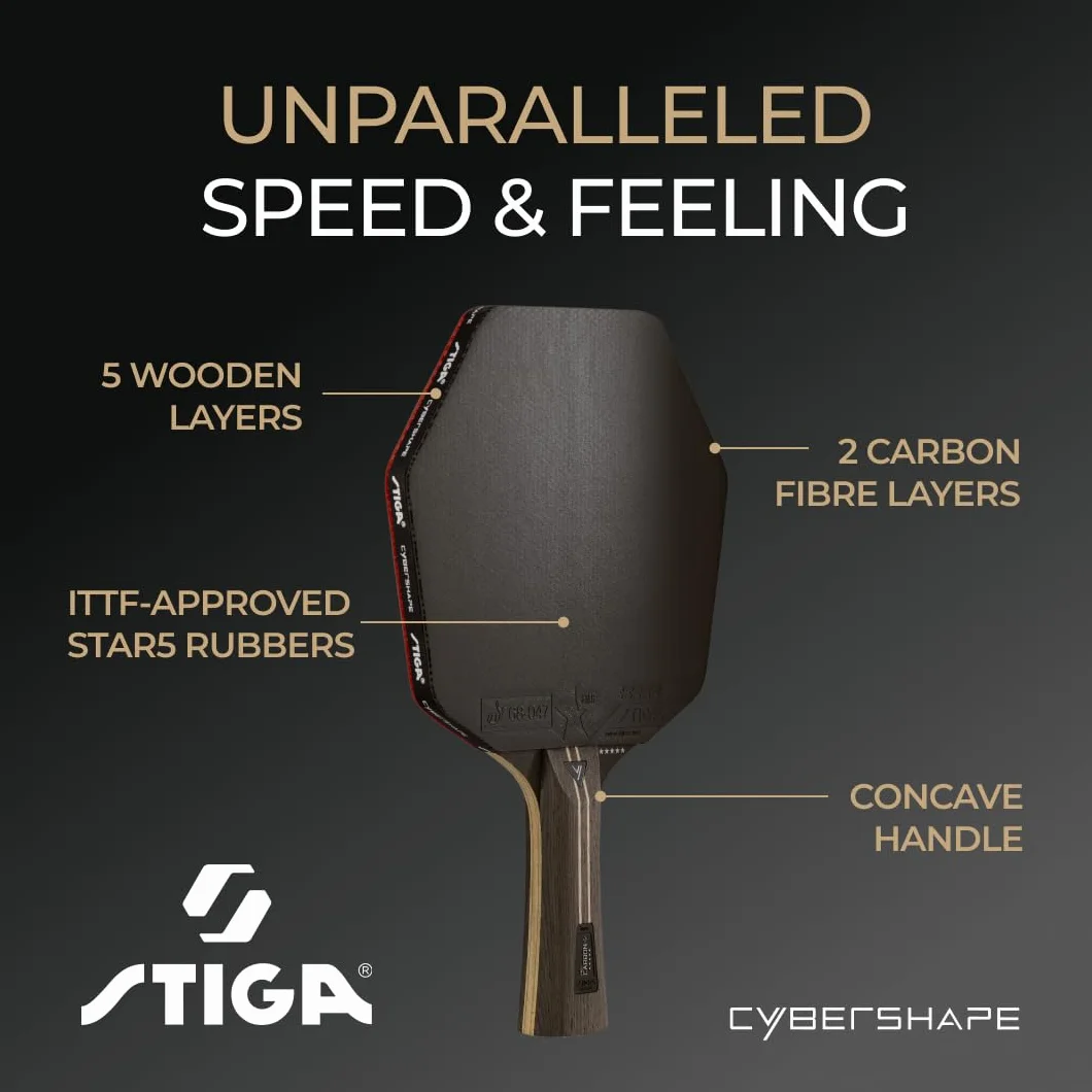 STIGA Raqueta de Tenis de Mesa Cybershape Pro Carbon+, Raqueta de Tenis de Mesa 5 Estrellas con Forma Hexagonal para Jugadores Profesionales Ofensivos
