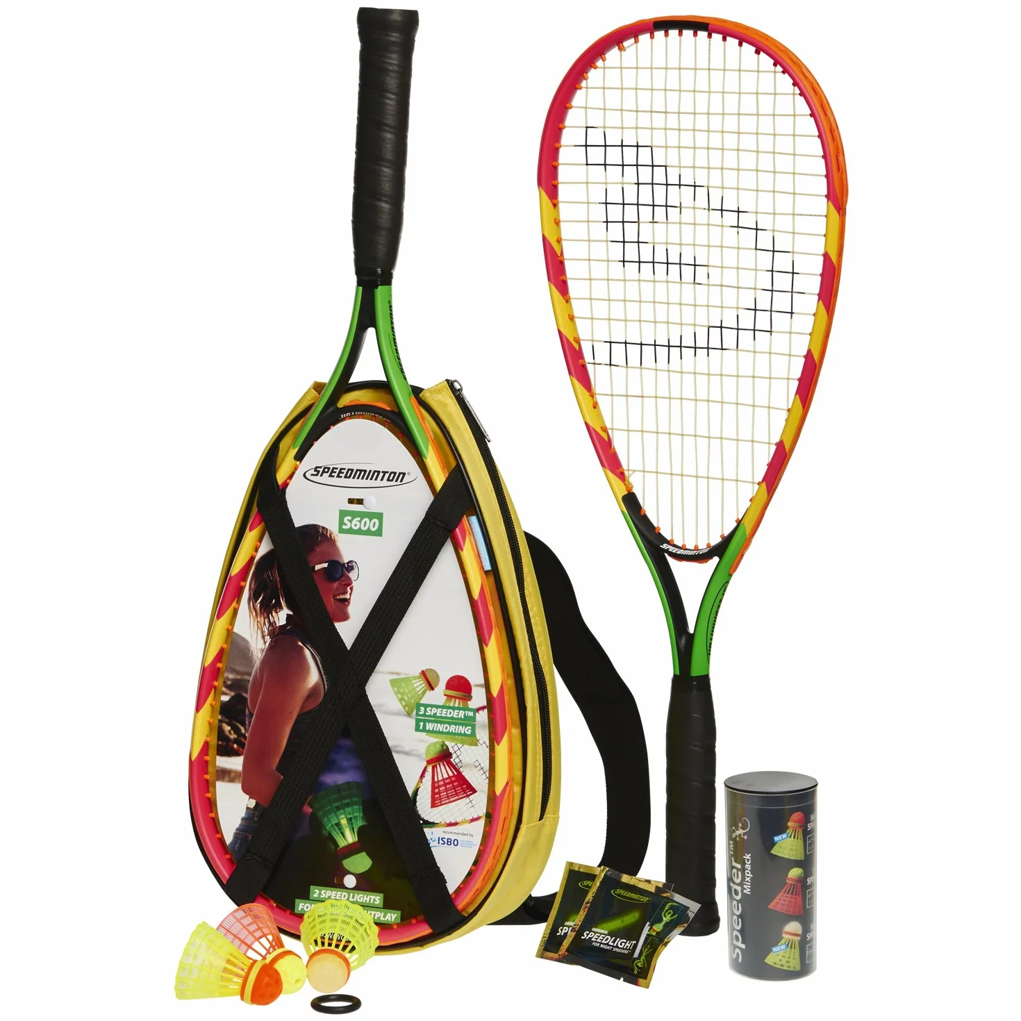 SPEEDMINTON S600 Set de iniciación bádminton Crossminton 2 palas 3 velocidades Speedlights bolsa